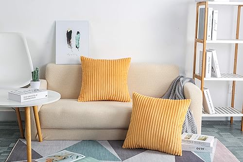 Miniatura 3 de TangDepot, Juego de 2 fundas de almohada decorativas de pana a rayas grandes de terciopelo de felpa suave, fundas europeas, fundas de almohada