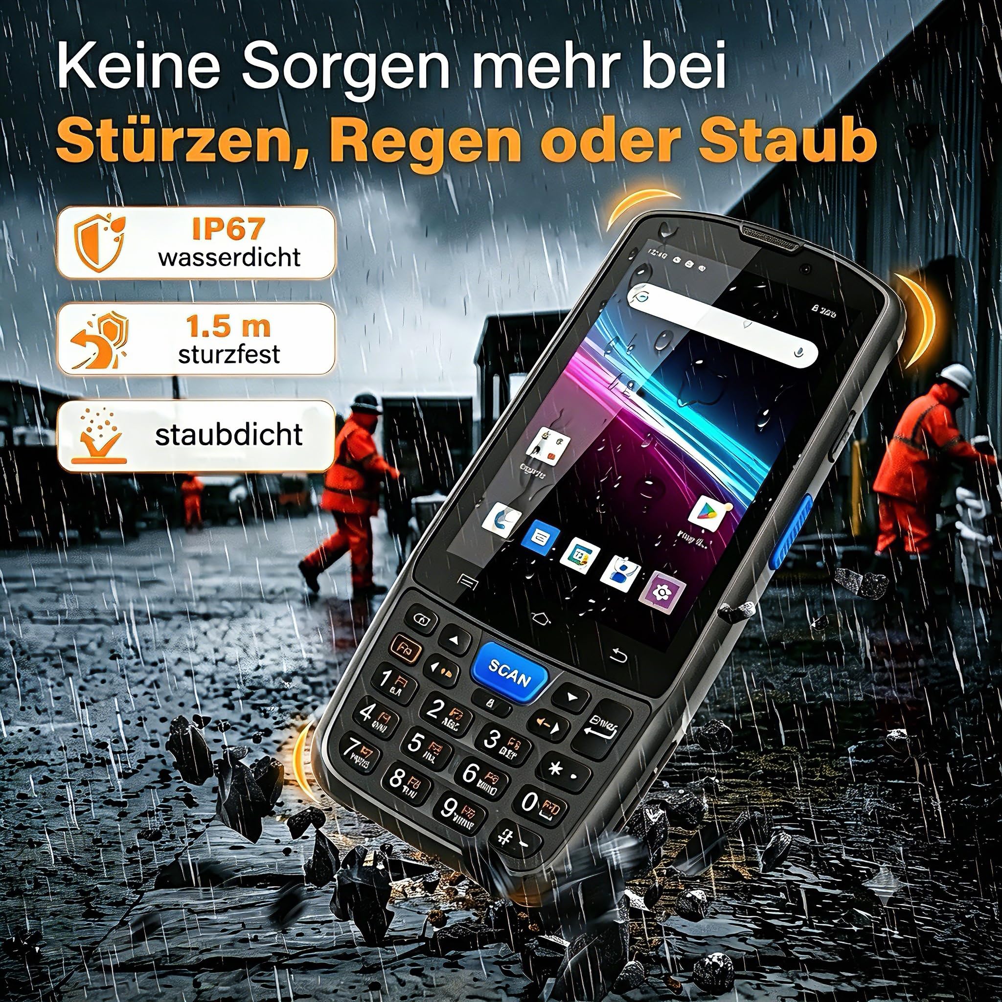 Farset F7-WiFi Android 14 Barcode-Scanner-PDA SE6100 5000 mAh austauschbarer Akku IP67 robust