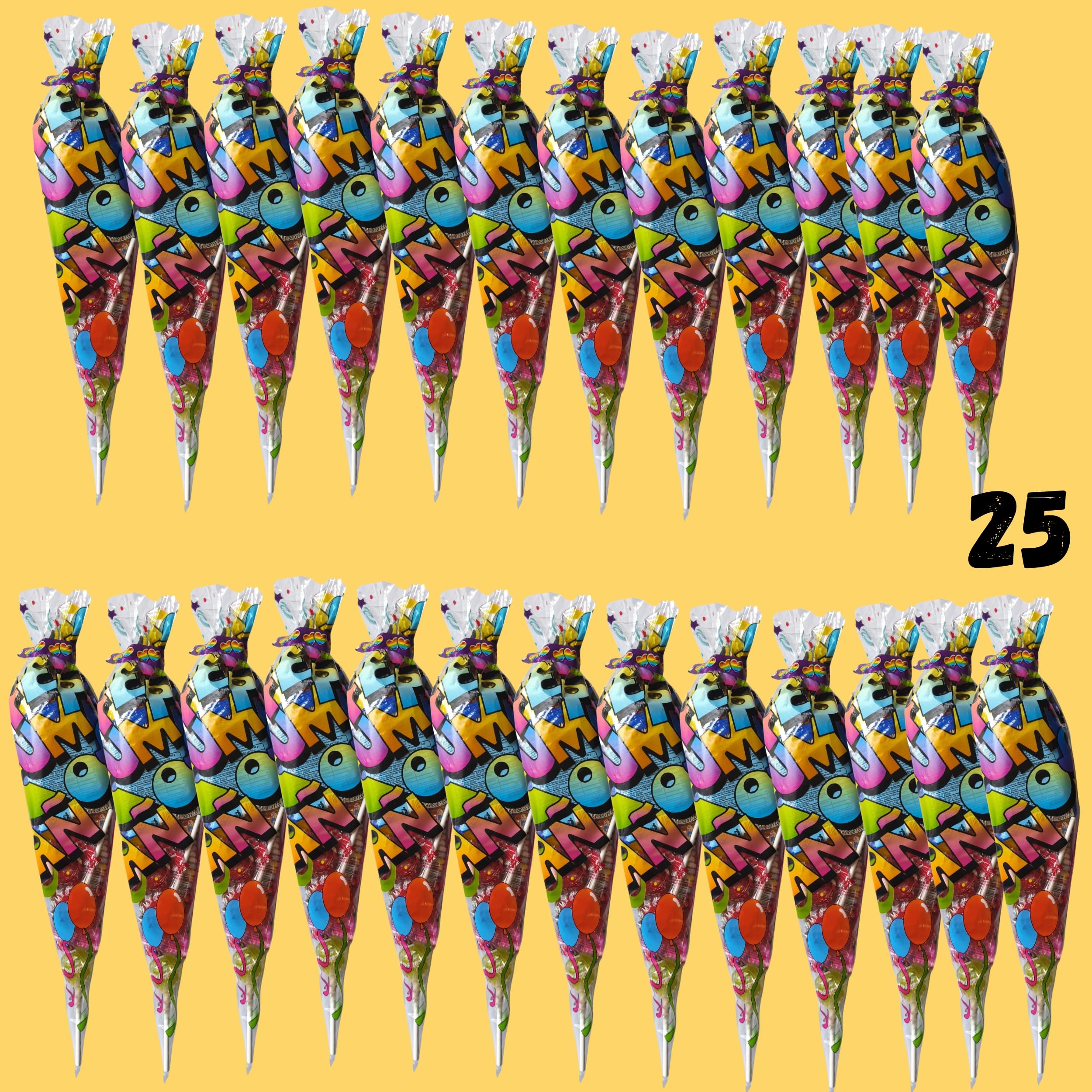 Conos de Chuches para Cumpleaños – Pack 15 o 25 Unidades – Bolsas de Dulces Variados para Fiestas Infantiles, Regalos, Piñatas y Eventos – Surtido de Golosinas Coloridas (Grande, 2125, gramo)