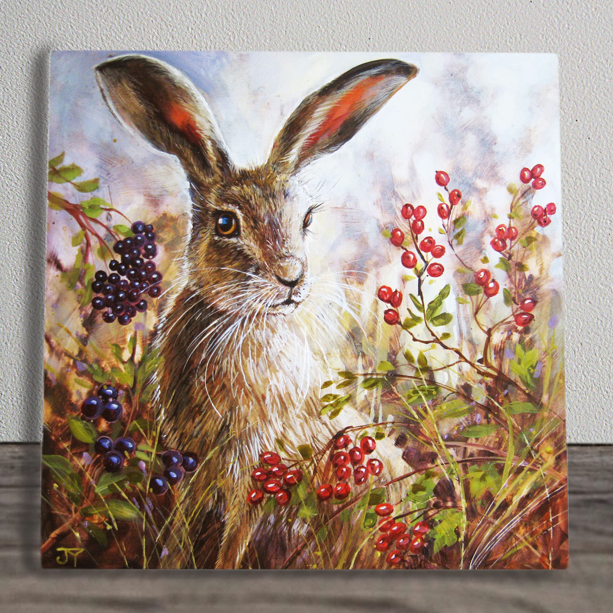 Autumn Mists Hare Ceramic Picture Tile Artwork By Judith Yates Hanging Wall Art Home Décor