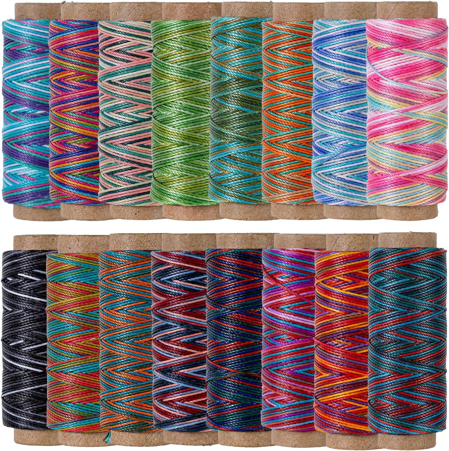 16 Colors Variegated Round Waxed Thread - 0.5mm, 40-Yard Small Spools, Wax Coated 3 Ply Polyester Cord for Handcrafted, Micro Macrame, Jewelry Making, Bracelet Braiding, Beading & Knotting