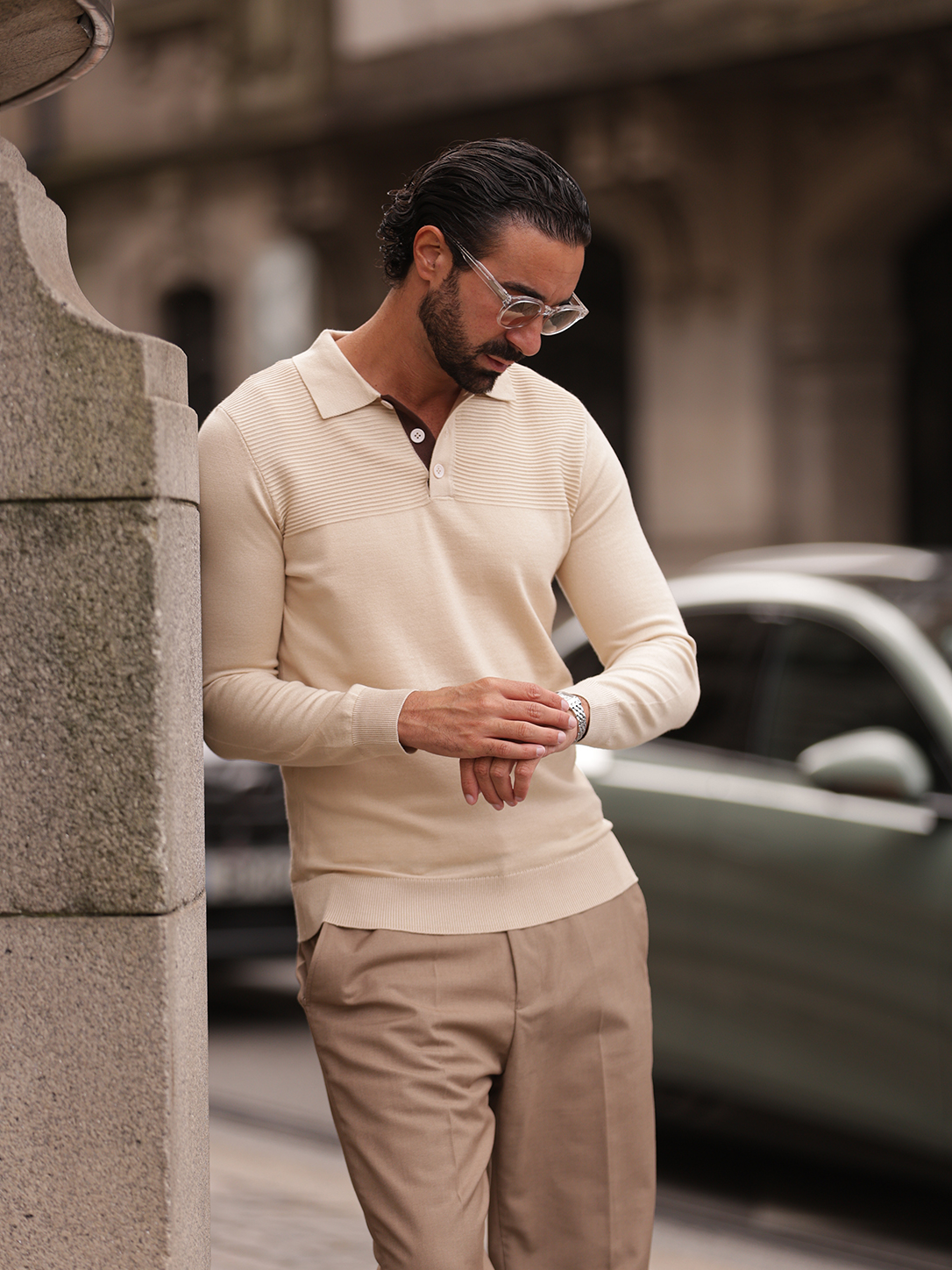 PJ PAUL JONES Polo para Hombre de Punto Ligero con Cuello, Manga Larga, Corte Regular, para Otoño e Invierno, Uso Casual, Negocios, Trabajo y Golf miniatura 6