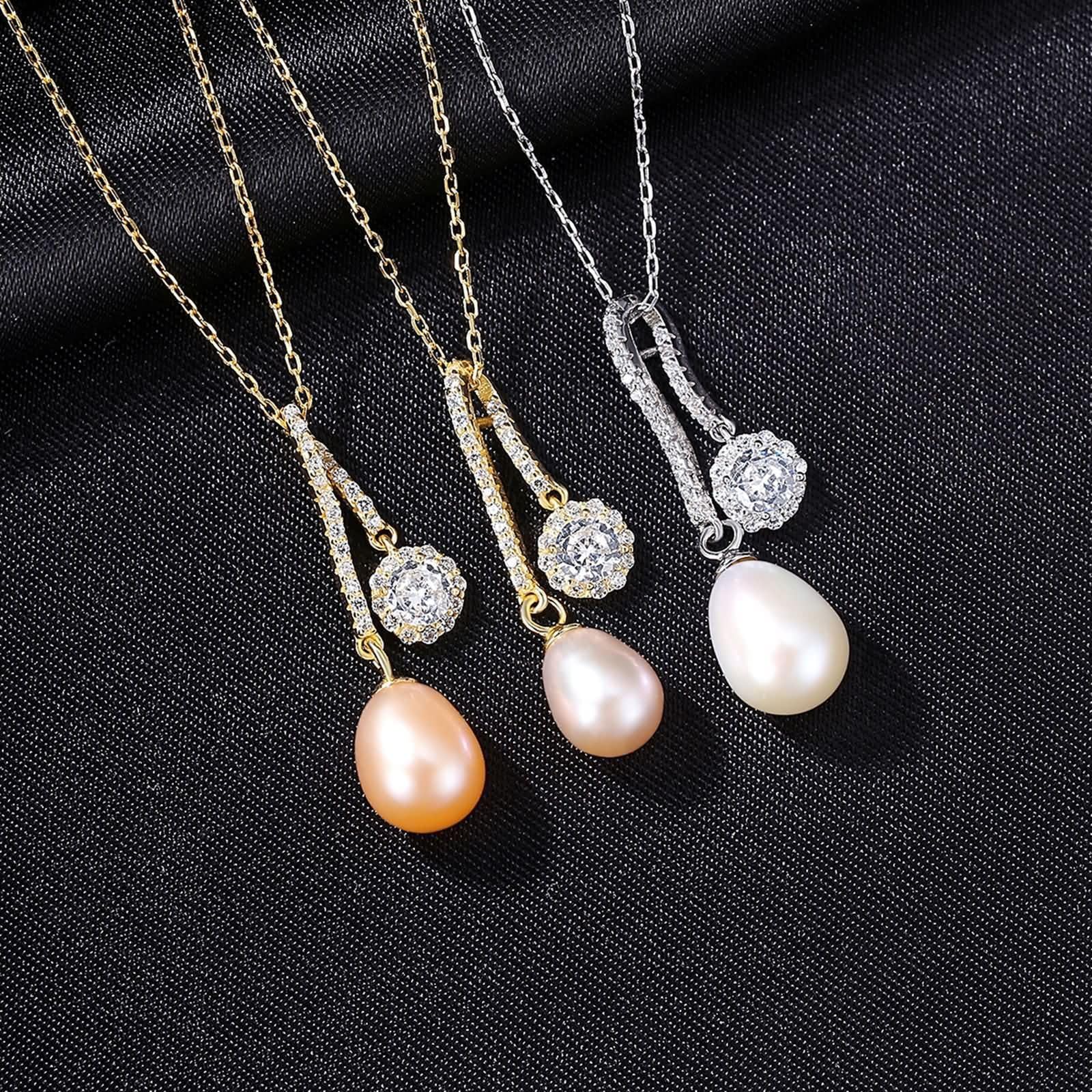 Donna Collana Catenina Bianco,Collana Argento Sterling 925 con Ciondoli Perla con Zirconia Cubica Donna Catena Collana Bianco