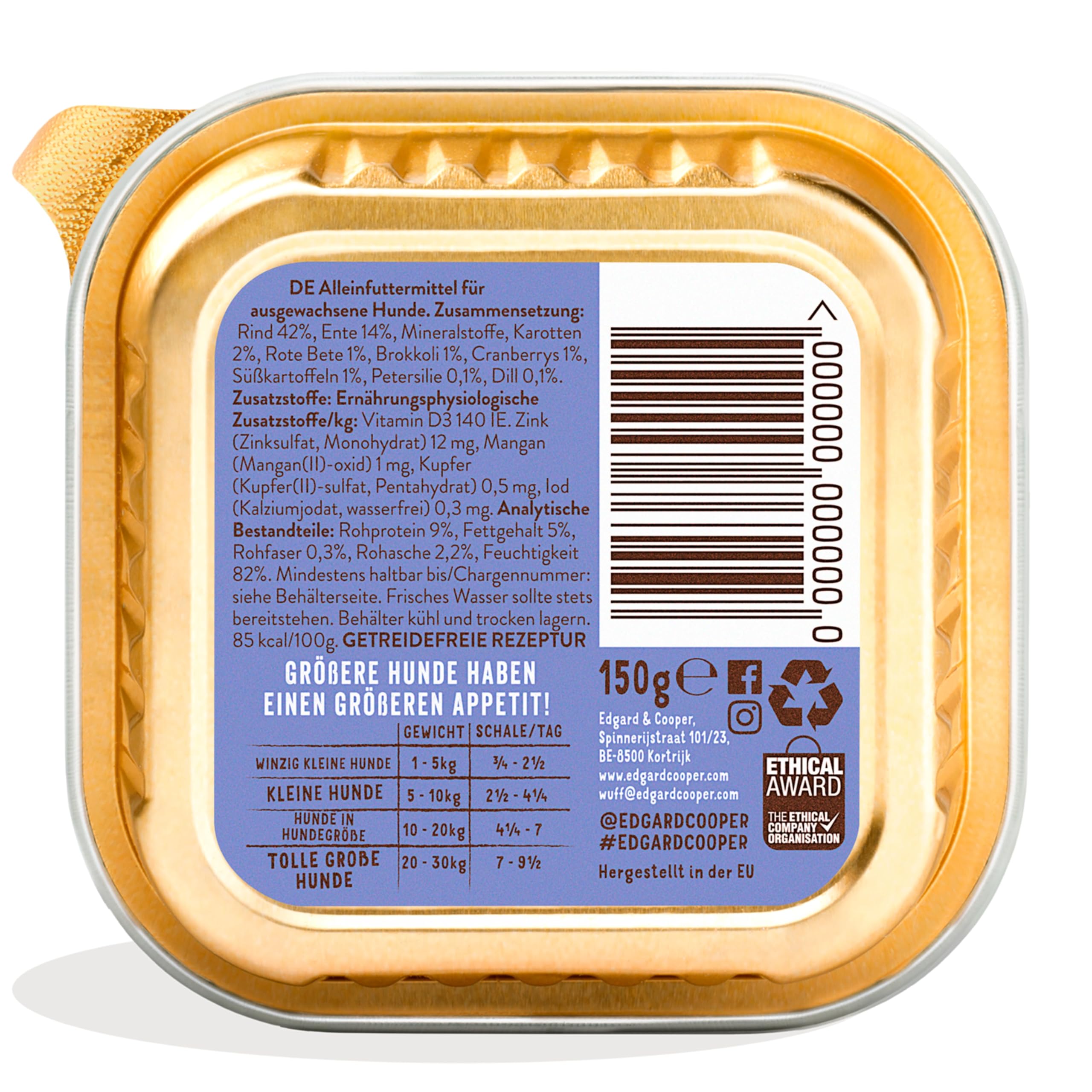 Edgard & Cooper pudełko na pasztety dla dorosłych bez zbóż naturalna żywność 11 x 150 g świeżej wołowiny i kaczki, zdrowa żywność, smaczne i zrównoważone