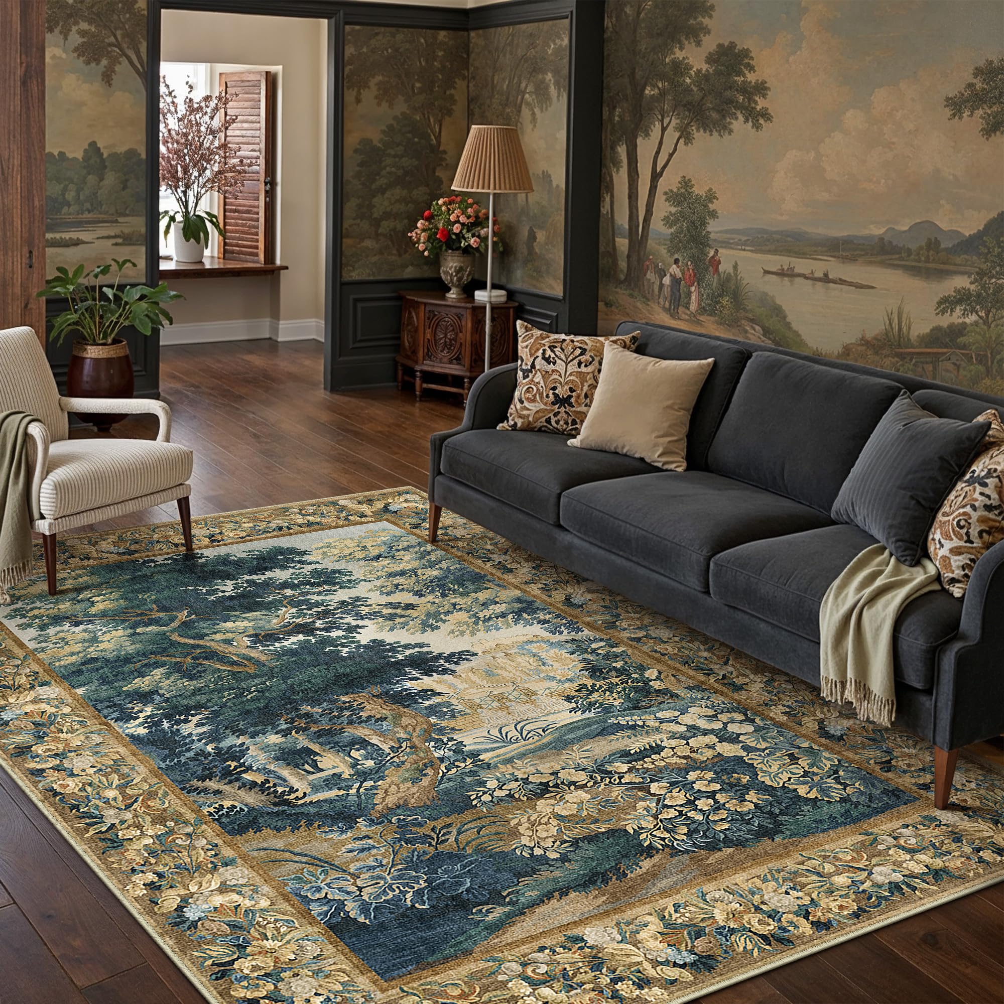 HUGEAR Vintage Rugs Living Room 160x230cm Non Slip Carpet Large Machine Washable Area Rug Dining Room Bedroom Office Lounge Kitchen Laundry Soft Low Pile Indoor Colourful Carpets