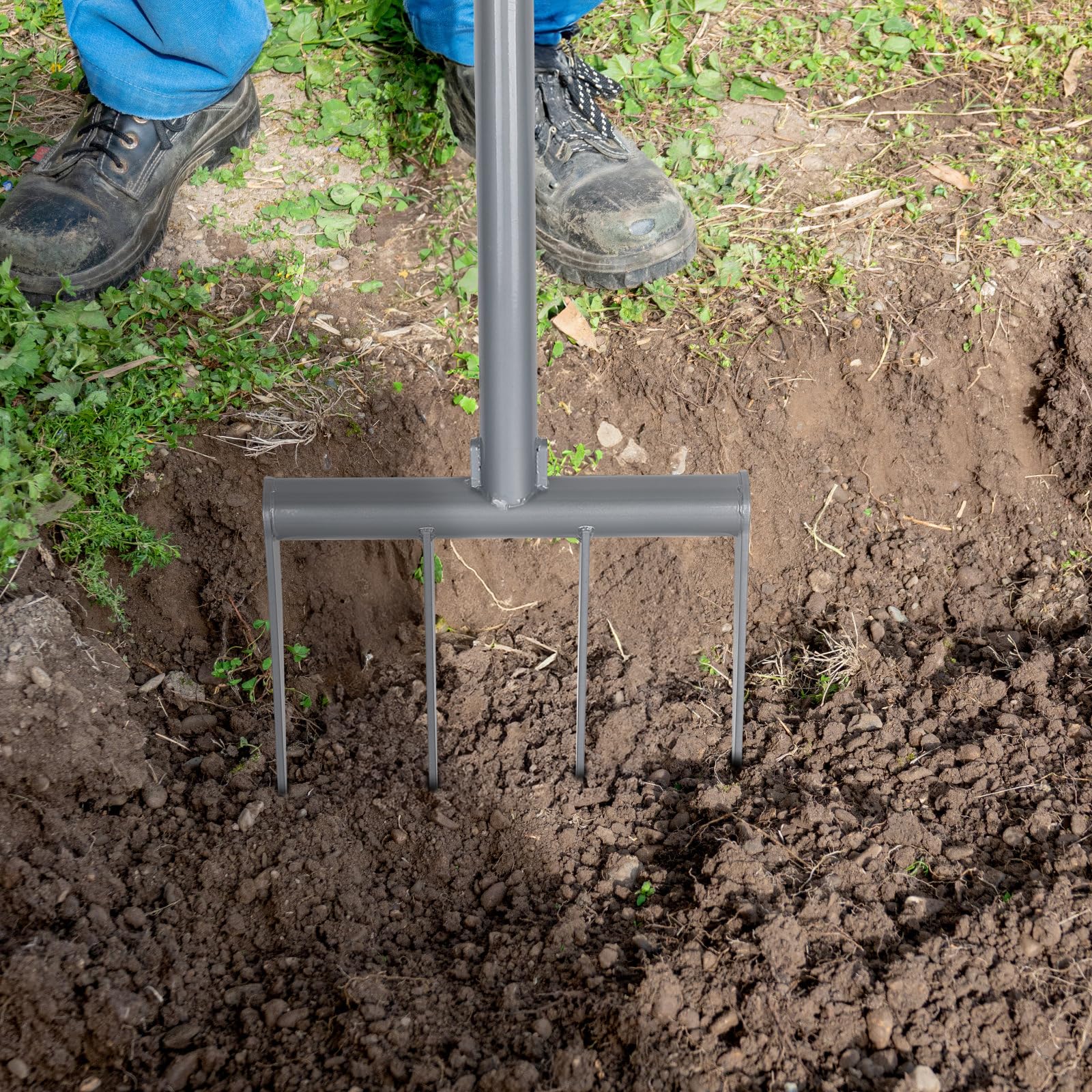 CPROSP Widelec nagrobny do twardego, kamienistego podłoża, 31 x 107,5 cm, widelec łopatkowy z 4 zębami ze stali manganowej, długość ząbków 25 cm, widelec z 1 parą rękawiczek