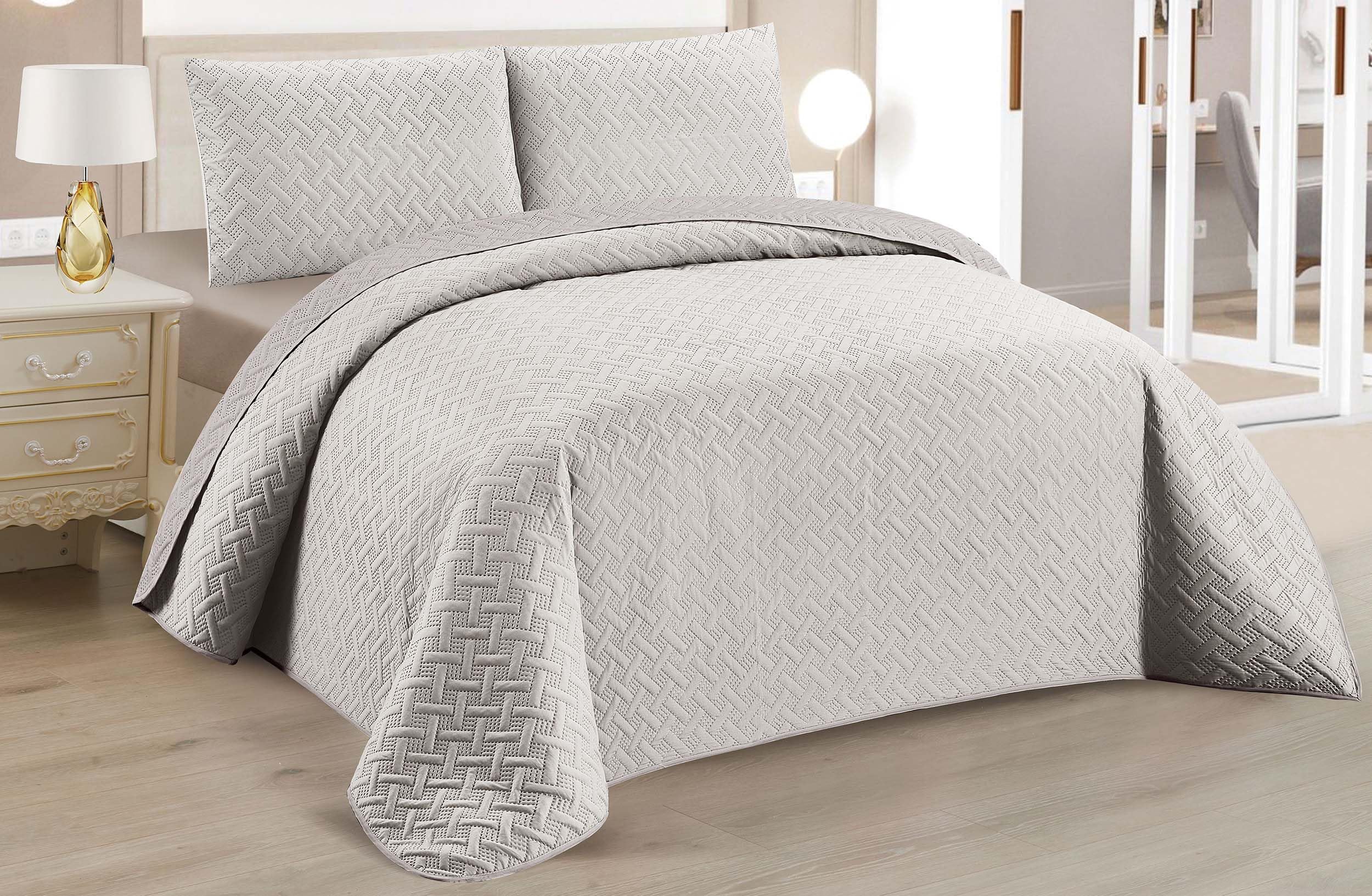 Colcha Boutis para Primavera y Verano Bicolor Reversible Liso de Color Beig + 2 Funda Cojin 50x70 cm - Colcha Ligera Fina Entretiempo (Cama 135, 220x260cm) — view 17