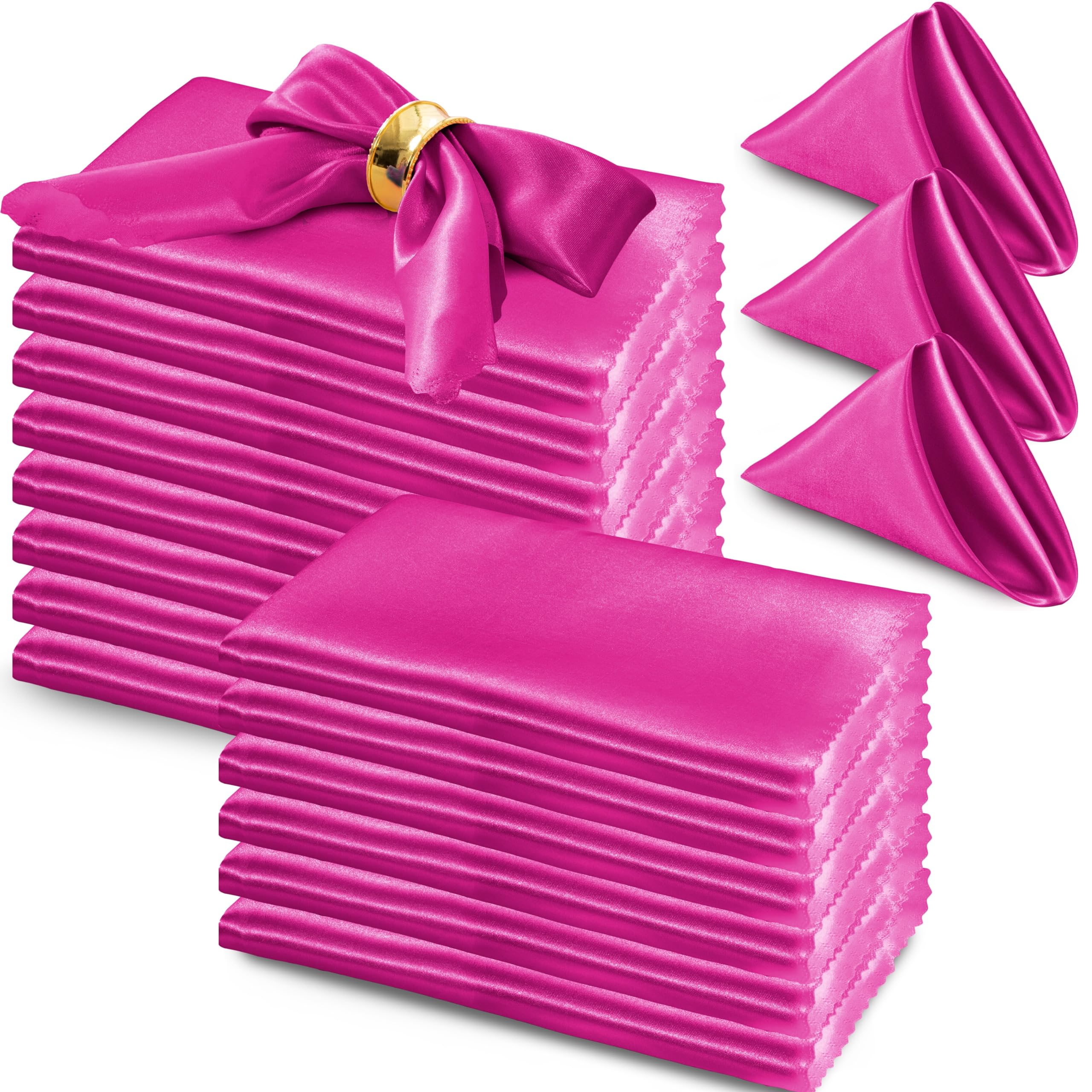RUDONG M 72 Stück Hot Pink Satin-Servietten, 43,2 x 43,2 cm, quadratische Stoffservietten, weiche Stoffserviette mit gewellten Kanten, wiederverwendbar und waschbar, Tischservietten für Hochzeiten,