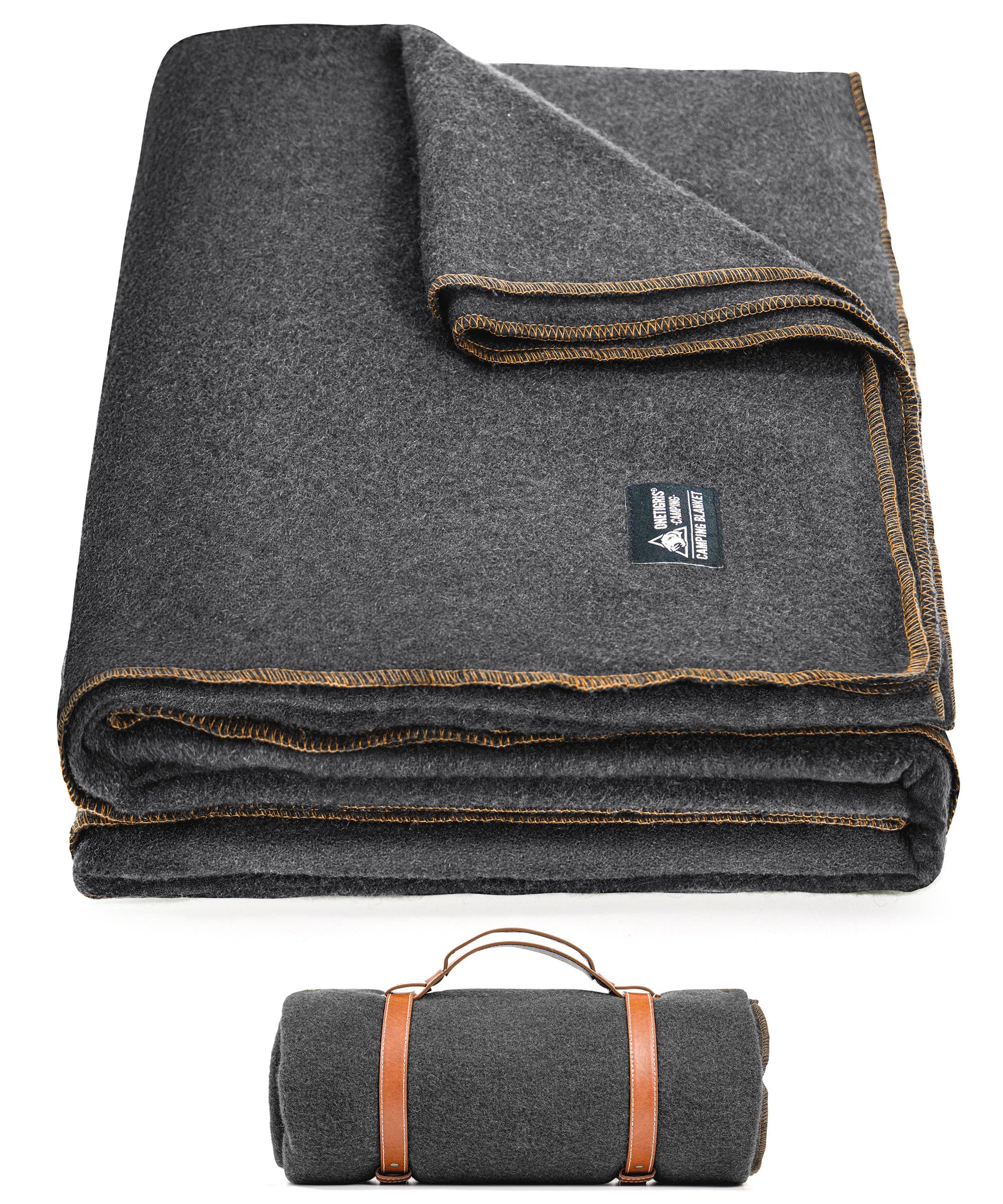 OneTigris Couverture chaude en laine (80 % laine), couverture de camping, de stade, couverture d'extérieur pour le camping, les voyages et la voiture (gris)