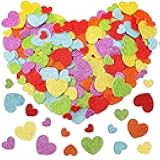 JULBEAR 300Pcs Glitter Heart Foam Stickers, Valentine's Day Heart Stickers Self-Adhesive Colorful Love Shapes Foam Stickers for Valentines Wedding Party Favors DIY Crafts Decorations