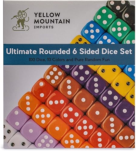 Miniatura 8 de Yellow Mountain Imports Ultimate Dados redondeados de 6 caras, juego de 100, 0.630 in, dados multicolor para juegos de mesa, juegos de dados, juegos