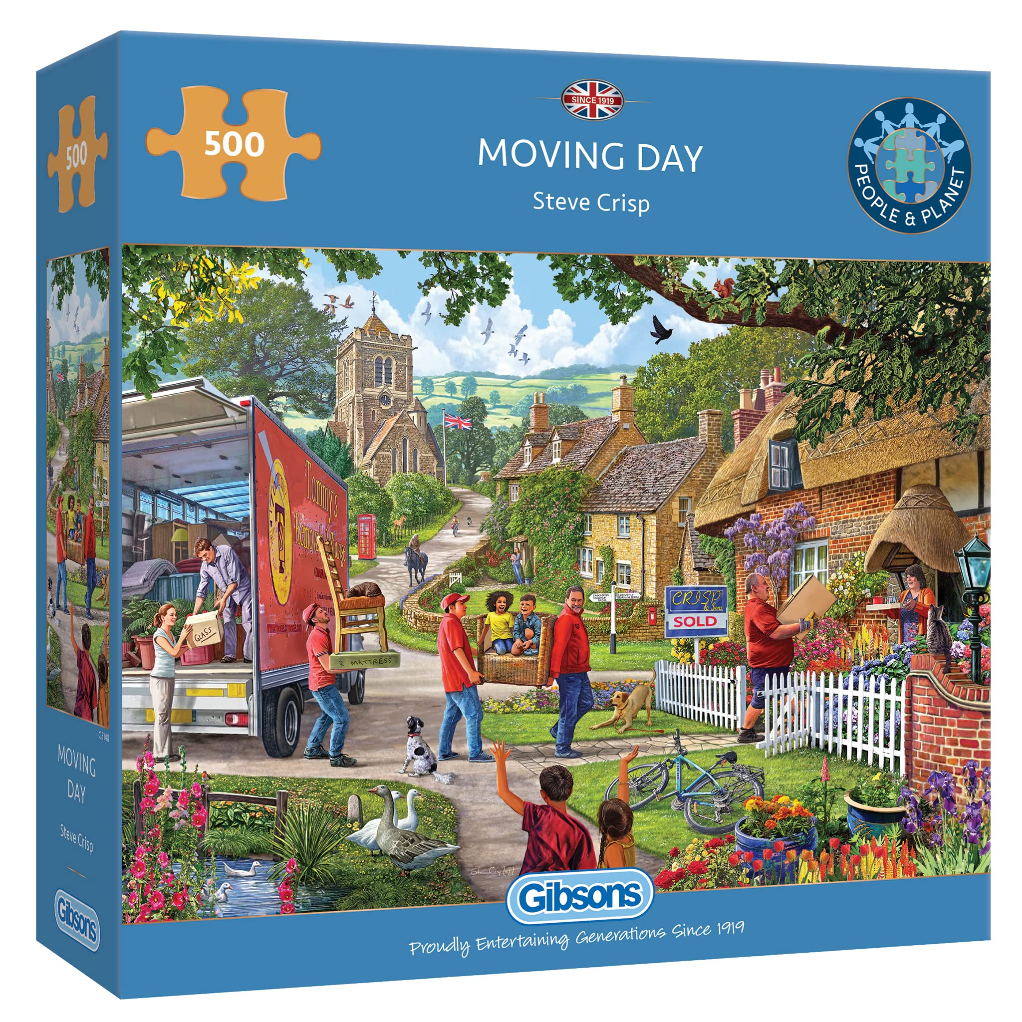 Gibsons Moving Day 500 Piece Jigsaw Puzzle for Adults - Charming Village Artwork by Steve Crisp - Premium Recycled Board – Sustainable Gift Made in the UK/EU for Puzzle Lovers — image 1