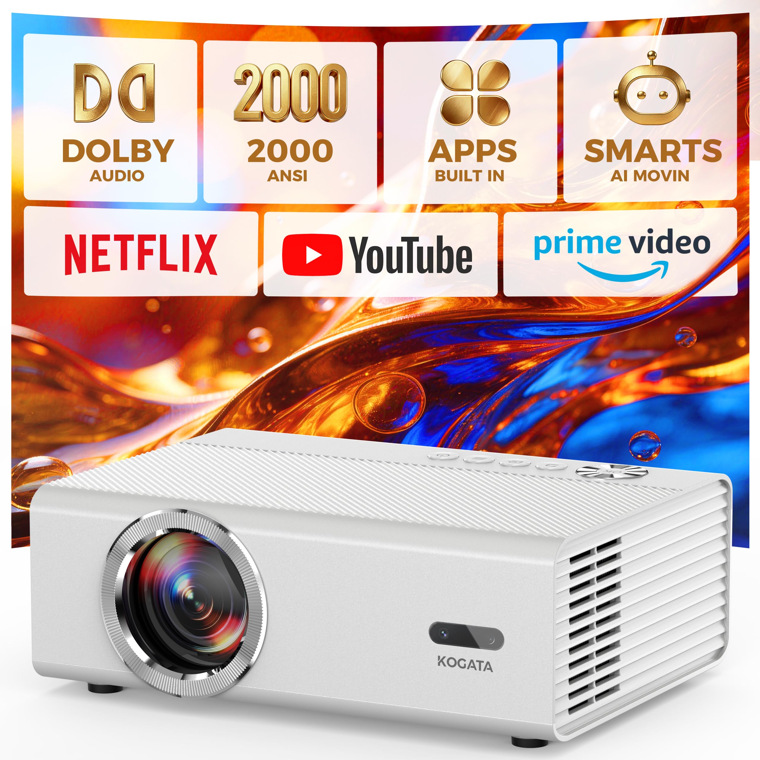 Kogata 4K Smart Projector with WiFi 6 and Dolby Audio