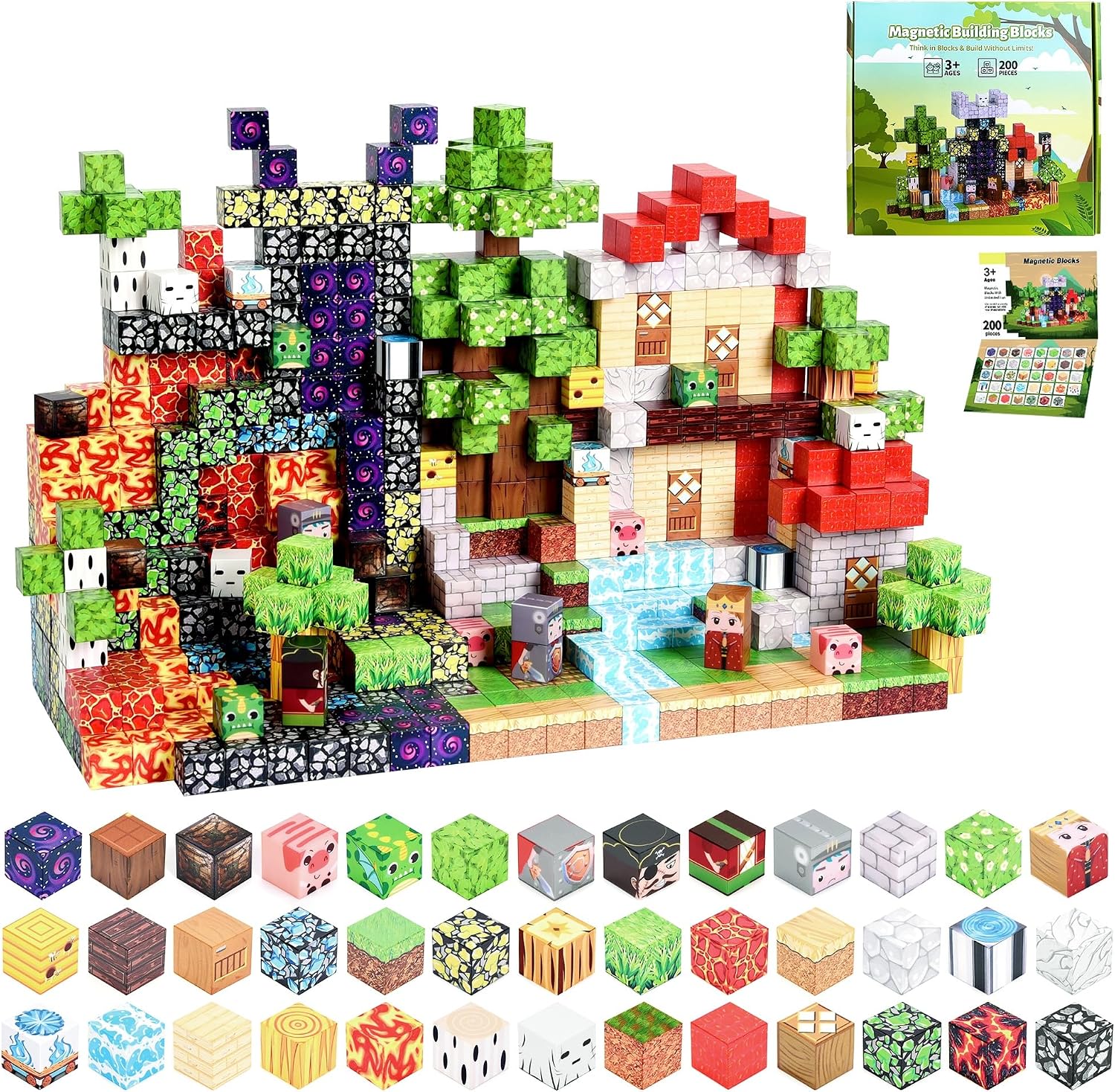 200 PCS Magnetic Blocks STEM Building Set for Boys Girls Kids Age 3+