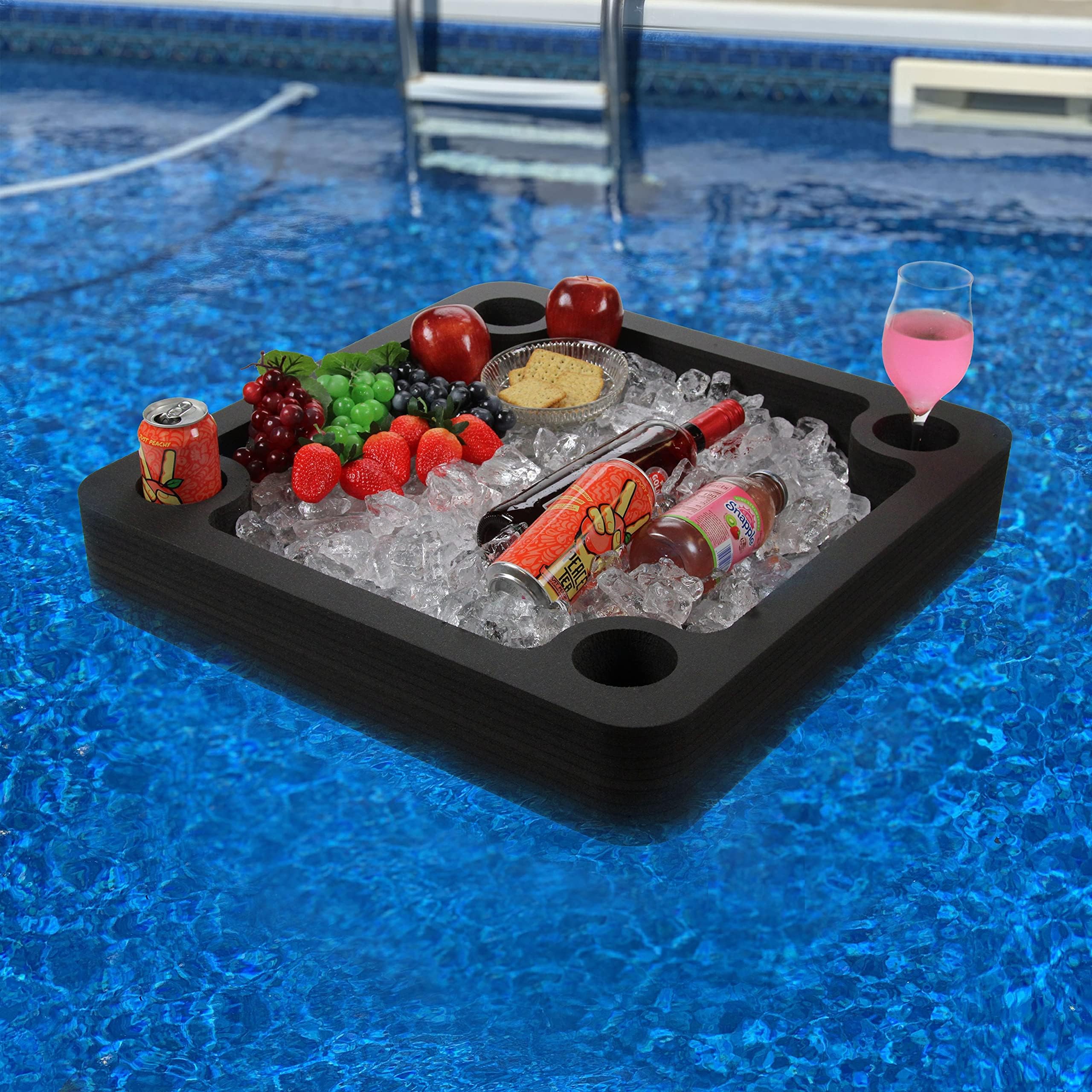 Polar Whale Large Floating Bar Table Serving Buffet Tray Drink Holders Swimming Pool Beach Party Float Breakfast Lounge Refreshment Durable Black Foam UV Resistant with Cup Holders 24 x 24 Inches