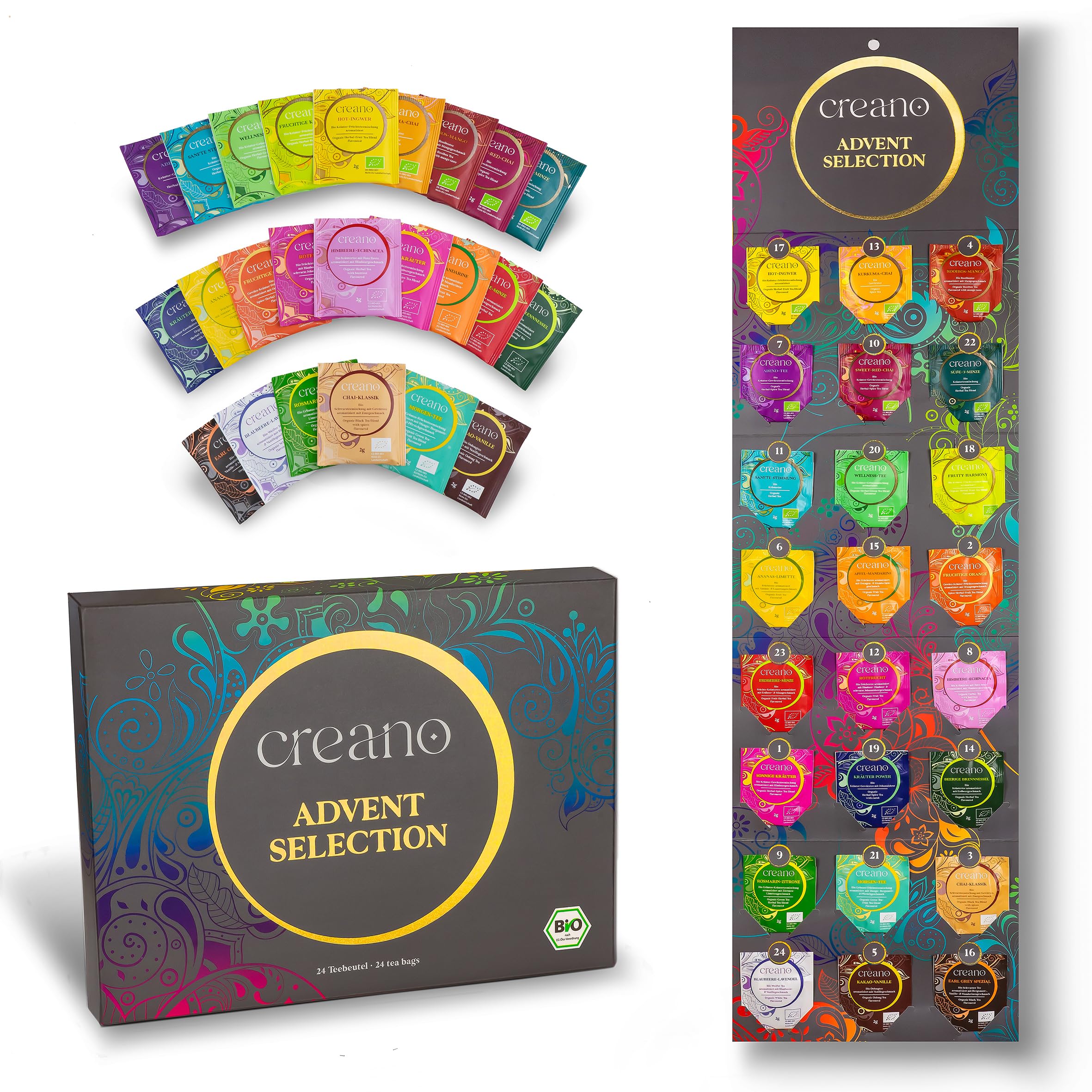 Creano calendrier de l’Avent BIO 24 sachets de thé assortis 24 variétés coffret cadeau*