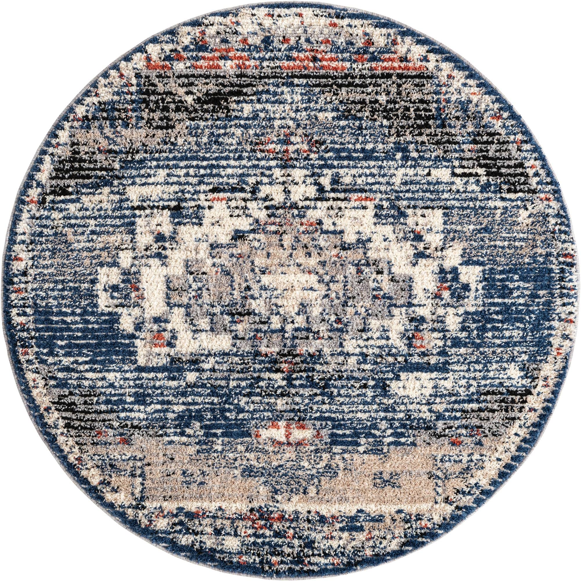 Rugs.com Tucson Collection Rug – 5 Ft Round Blue Low Rug Perfect for Kitchens, Dining Rooms