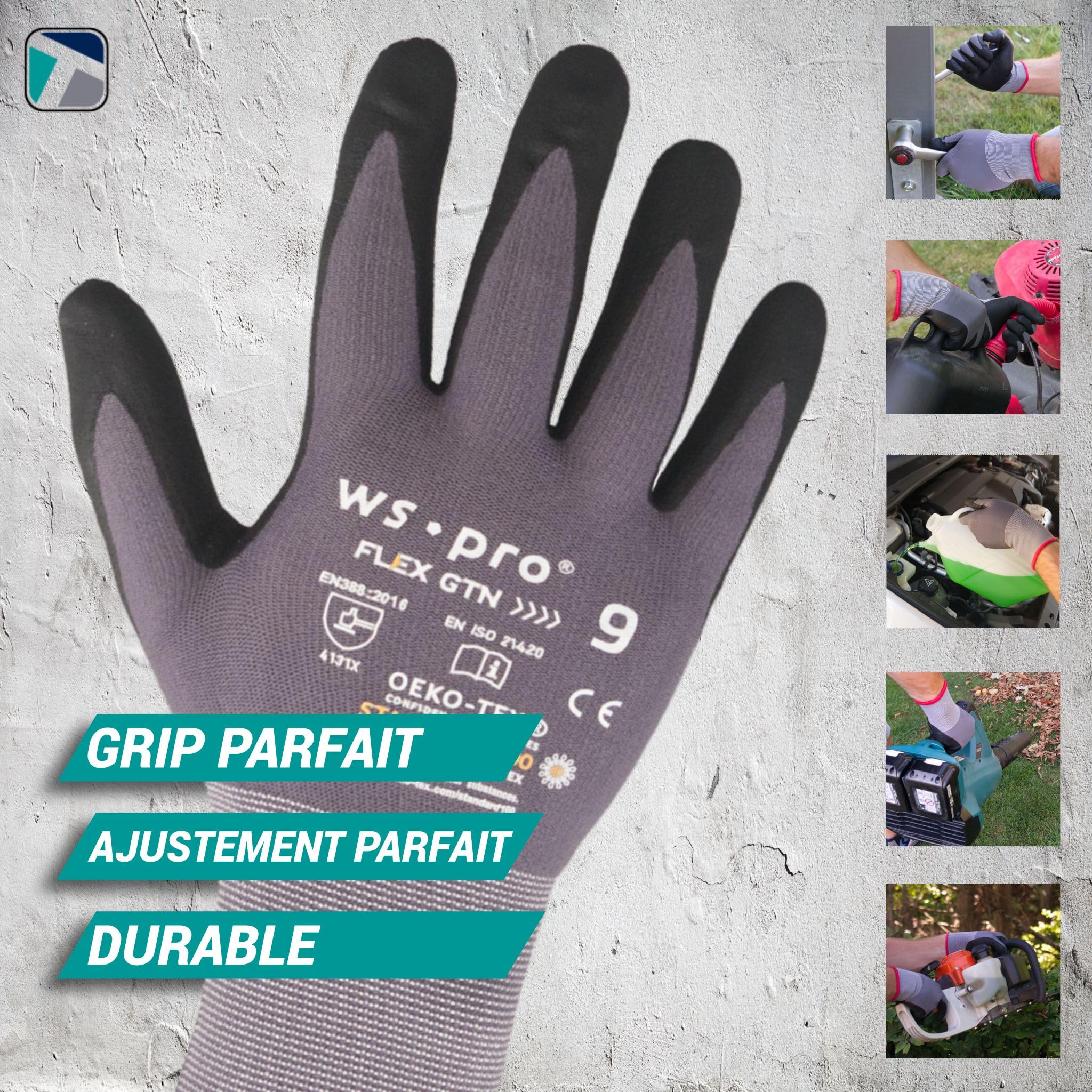 Trevendo Gants de travail WS-Pro FLEX GTN - Gants de montage - Gants de jardinage - respirants - flexibles - pour femmes et hommes