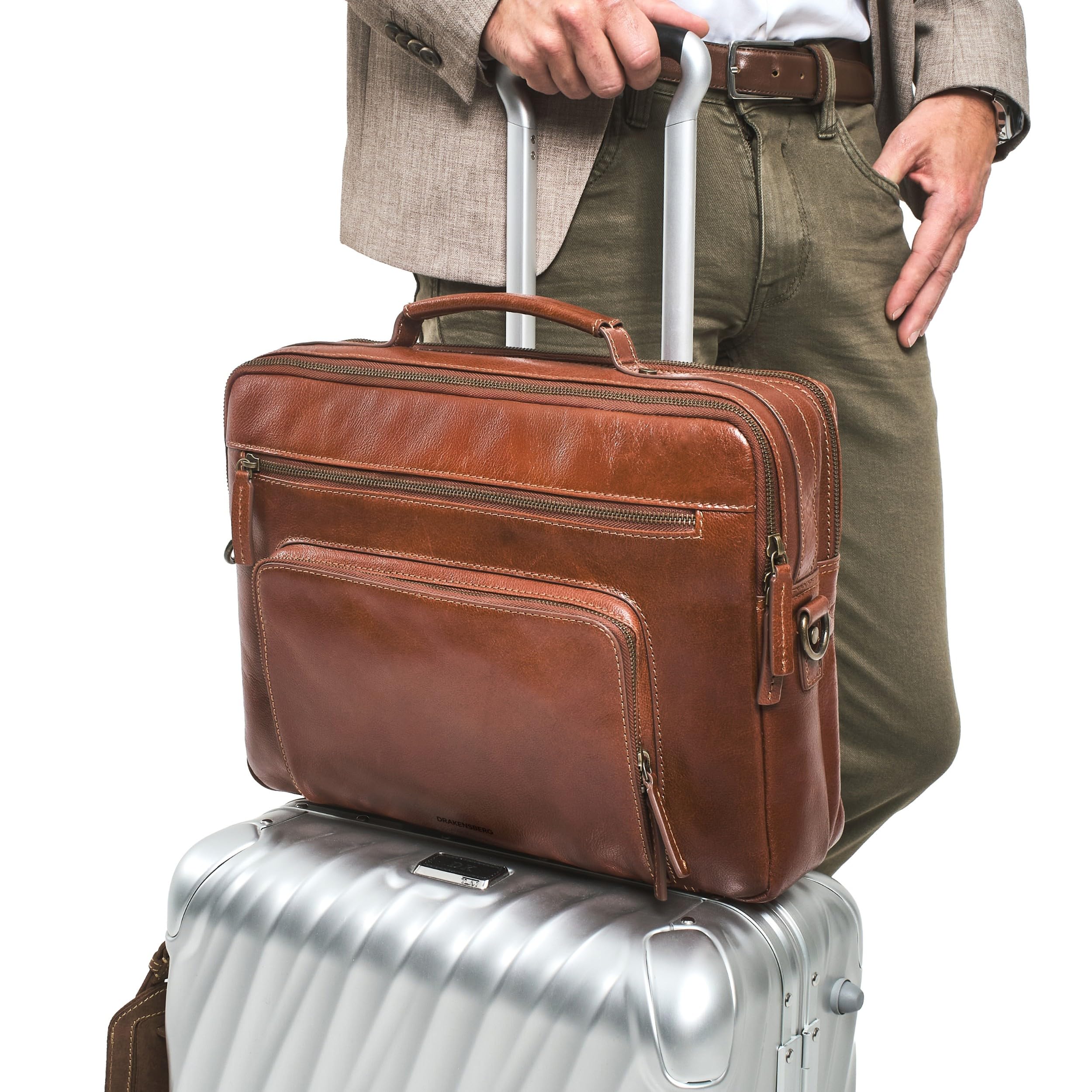 DRAKENSBERG Leder Aktentasche 'Silvio' für Herren, 2 Hauptfächer, kompakte, luxuriöse 16" Laptoptasche für Business, 14L