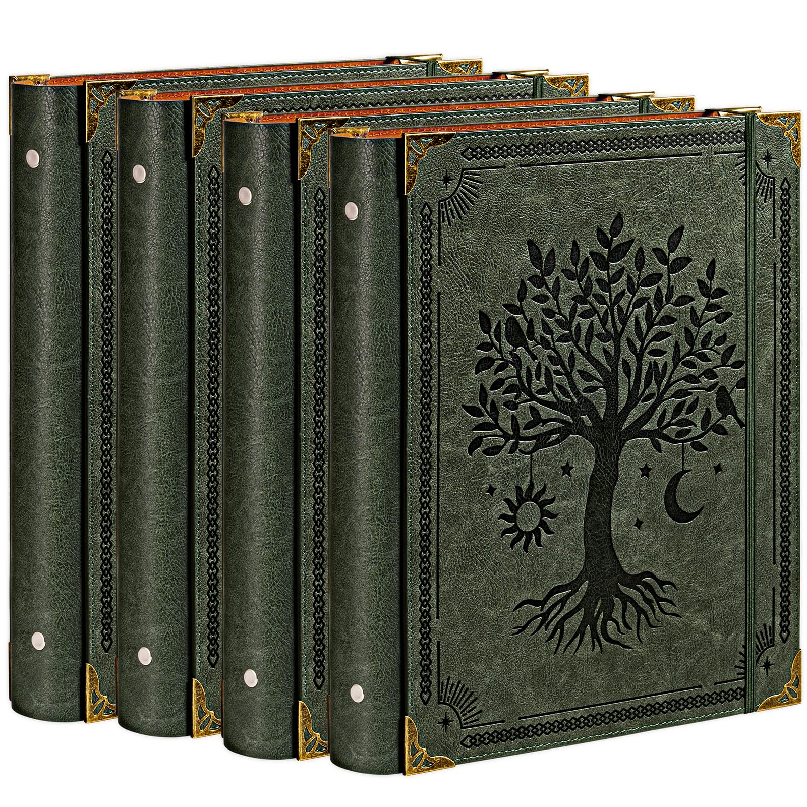 OVESMUSL 4 Pack PU Leather 3 Ring Binder, 1.5 Inch Green Tree