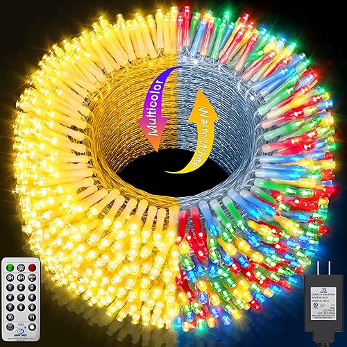 Tira de luces de Navidad para exteriores, 640 luces LED de 210 pies de largo con 11 modos y control remoto con temporizador, impermeable,