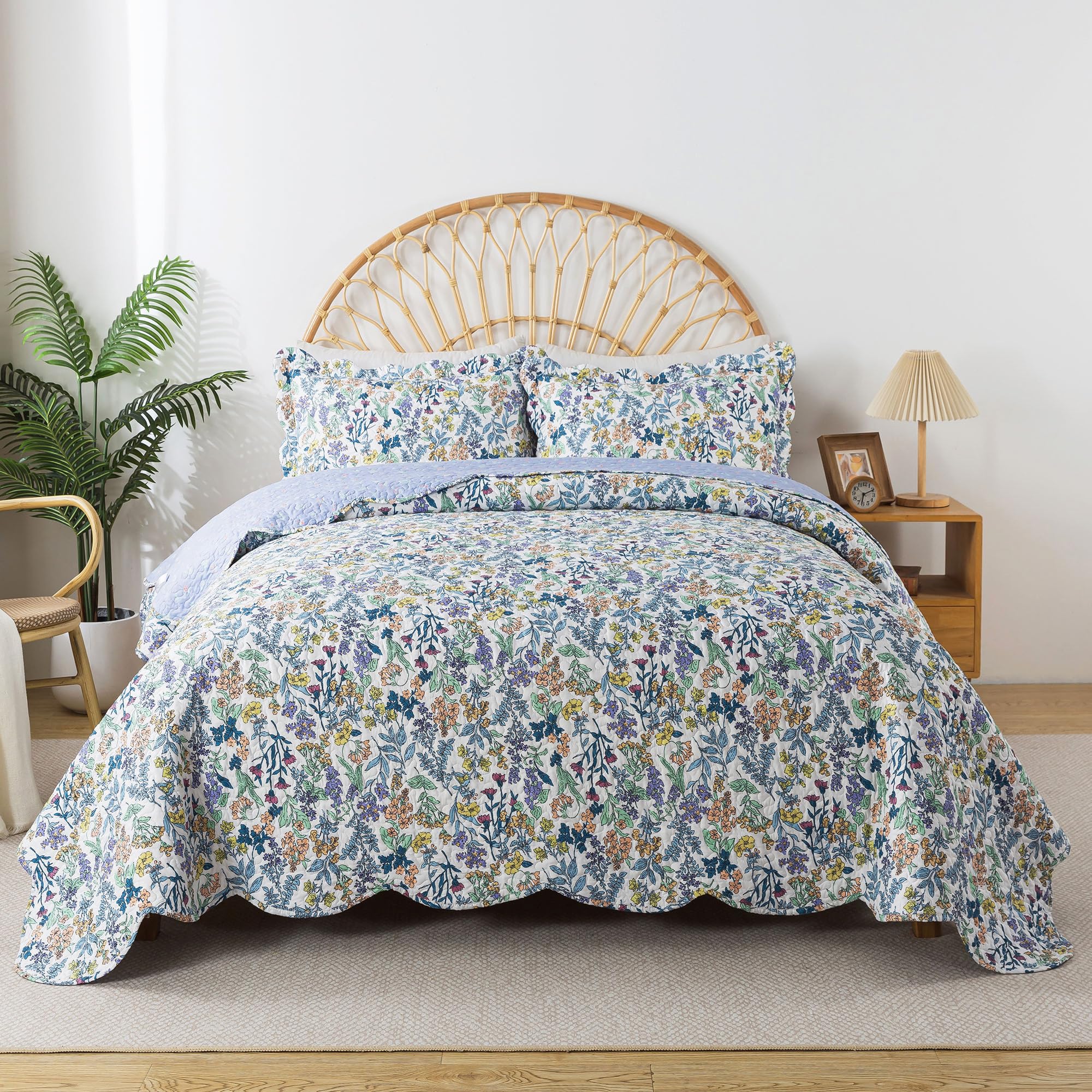 HoneiLife Quilt Sets Queen Size - Floral Quilt 3-Piece,Botanical Bedspreads Wildflower Coverlets for Queen Bed,Microfiber Bed Cover, Queen Quilt Bedding Set All Season Quilts-Variety — image 1