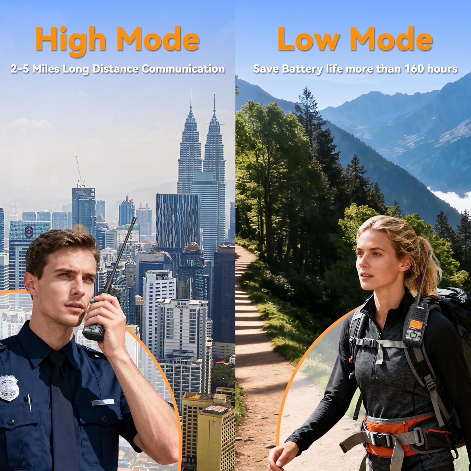 SAMCOM FPCN10A-PRO Long Range 2 Way Radios, Rugged Two-Way UHF Radio Walkie Talkies,Custom Channel Names, Group Call, Voice Playing for Construction,Commercial, Schools, Security (2 Pack)