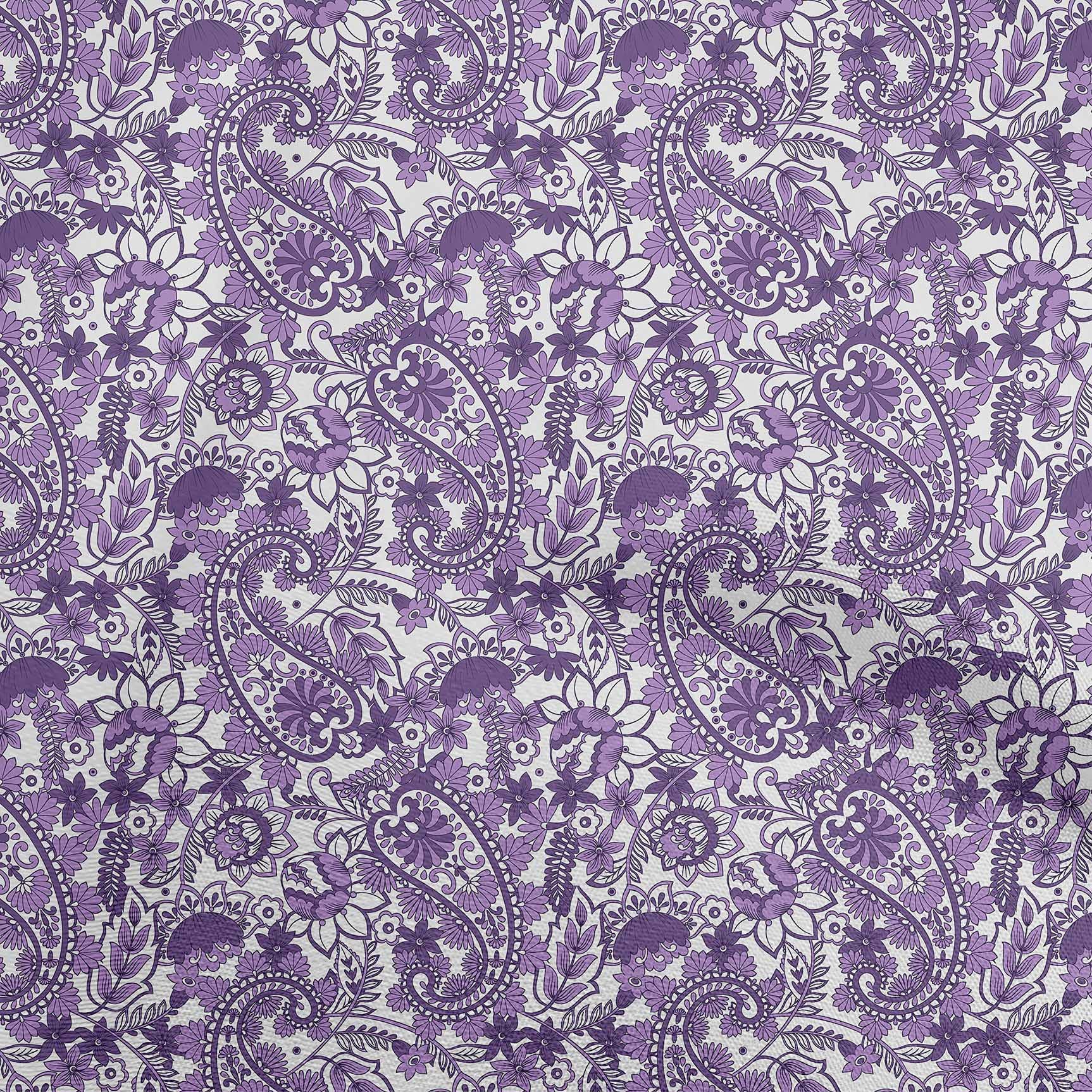 oneOone Cotton Poplin Bluish Violet Fabric Paisleys Quilting Supplies Print Sewing Fabric by The Yard 42 Inch Wide