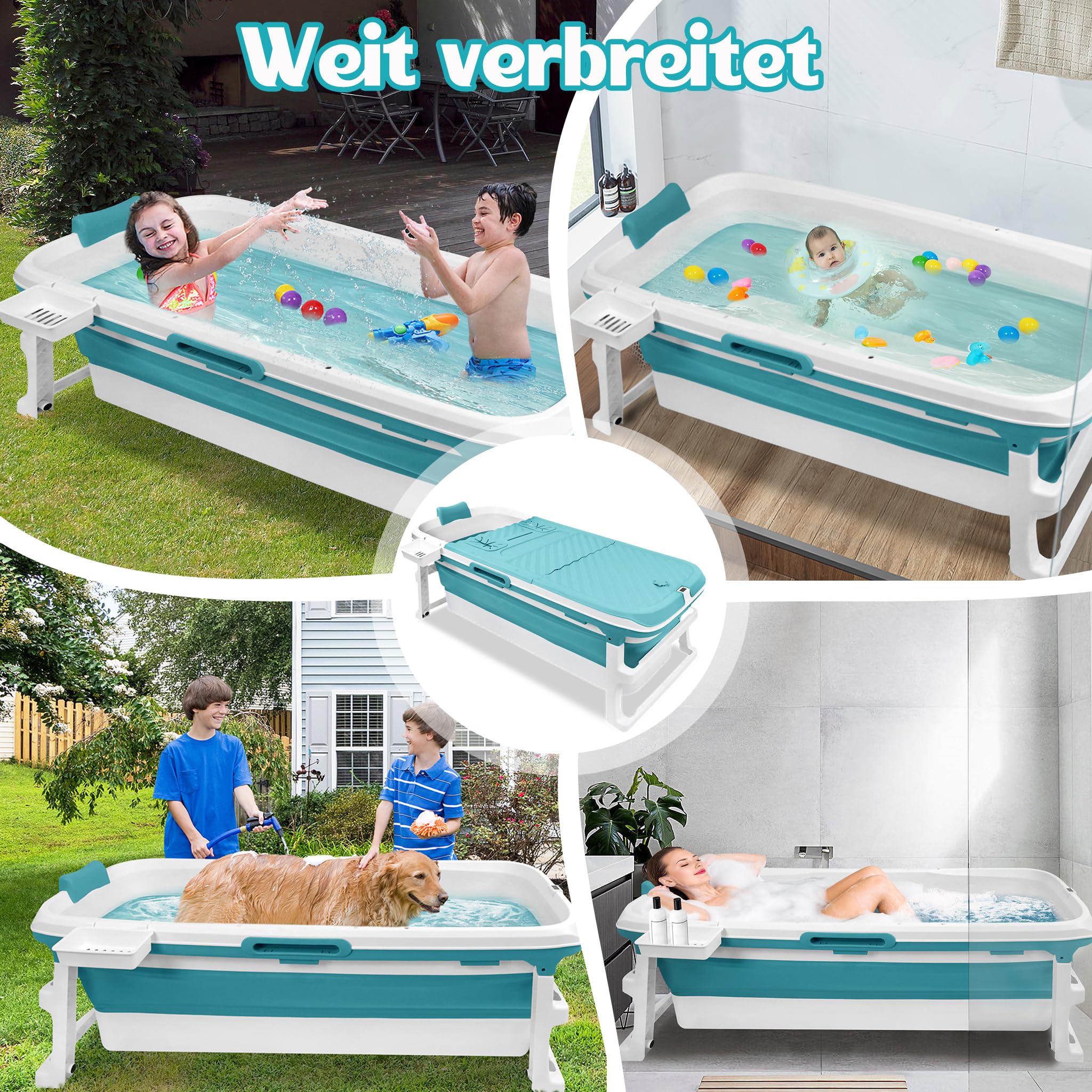 LZQ Vasca da bagno pieghevole per adulti con indicatore di temperatura, vasca da bagno pieghevole con coperchio, per bagno, doccia e balcone, 132 x 61 x 54 cm
