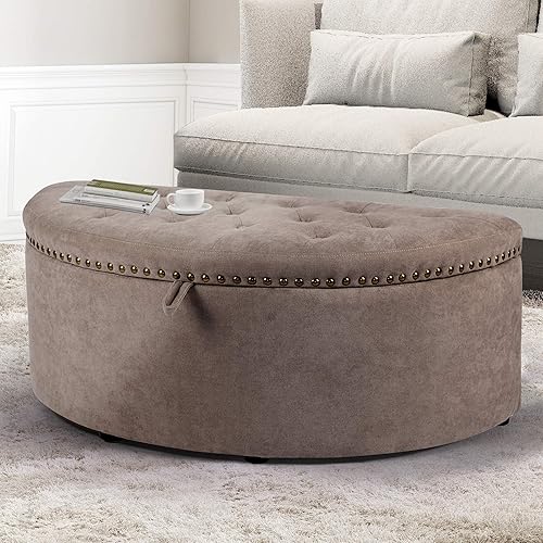 NOBPEINT Half Moon - Banco otomano de almacenamiento moderno baúl tapizado para cama color gris