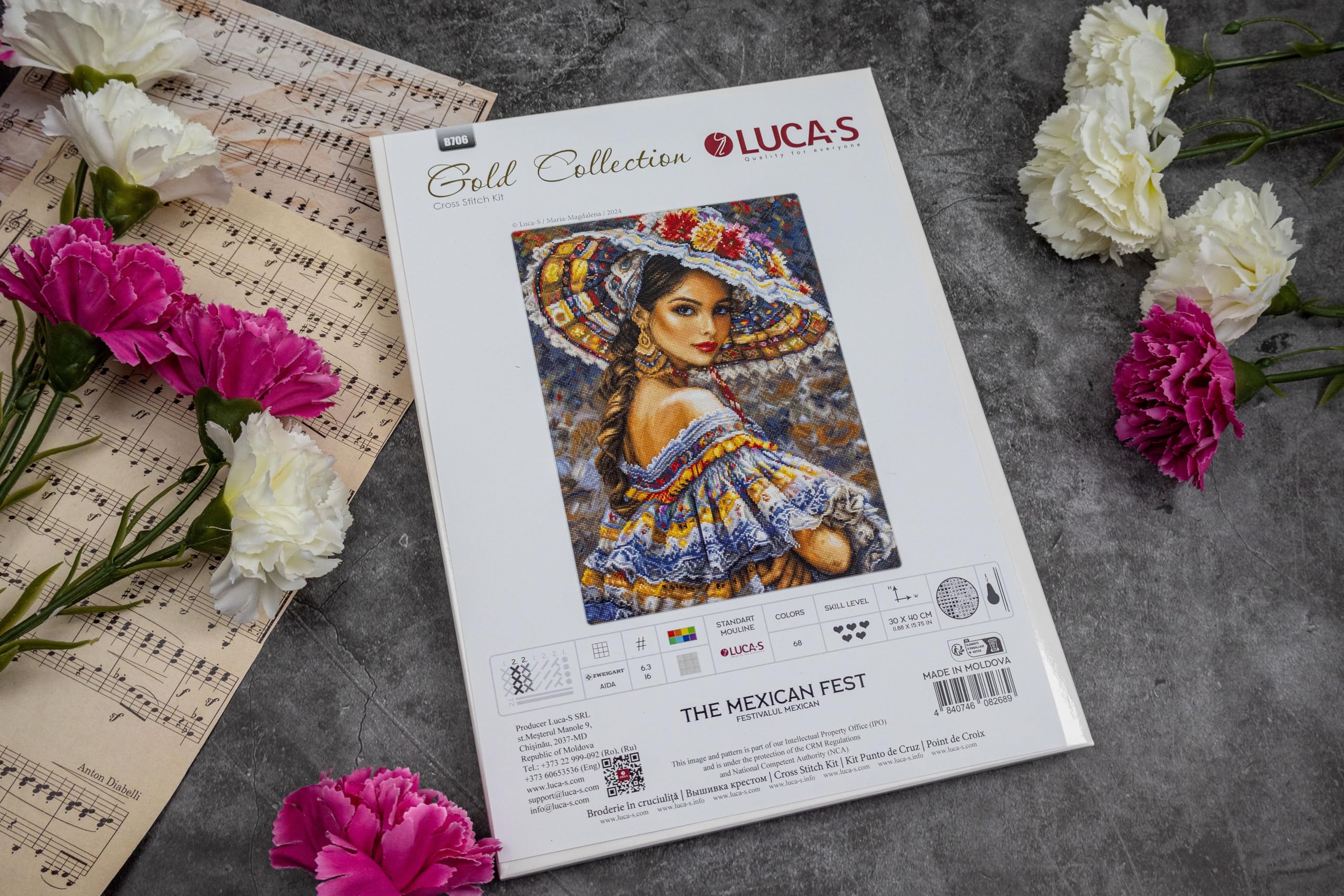Luca-S Kit de broderie au point de croix compté pour adultes - Doré - La fête mexicaine B706