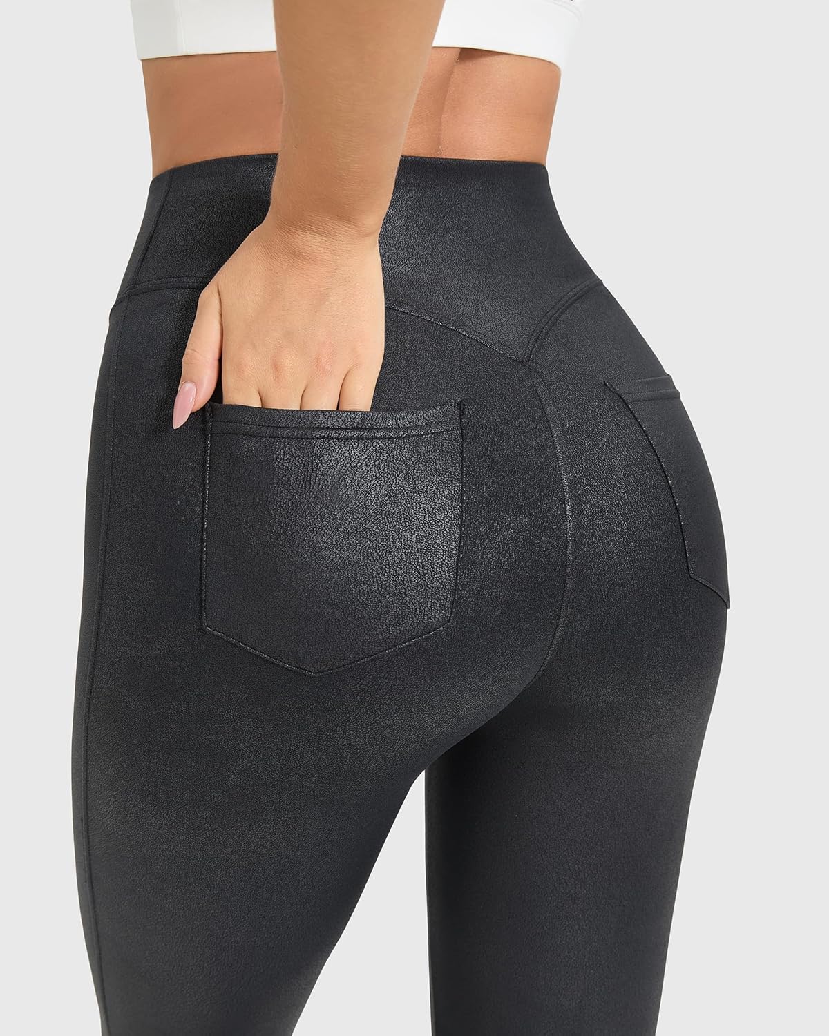 MOOSLOVER Women Faux Leather Flare Leggings Stretch PU Coated High Waisted Bell Bottom Pants - Image 7