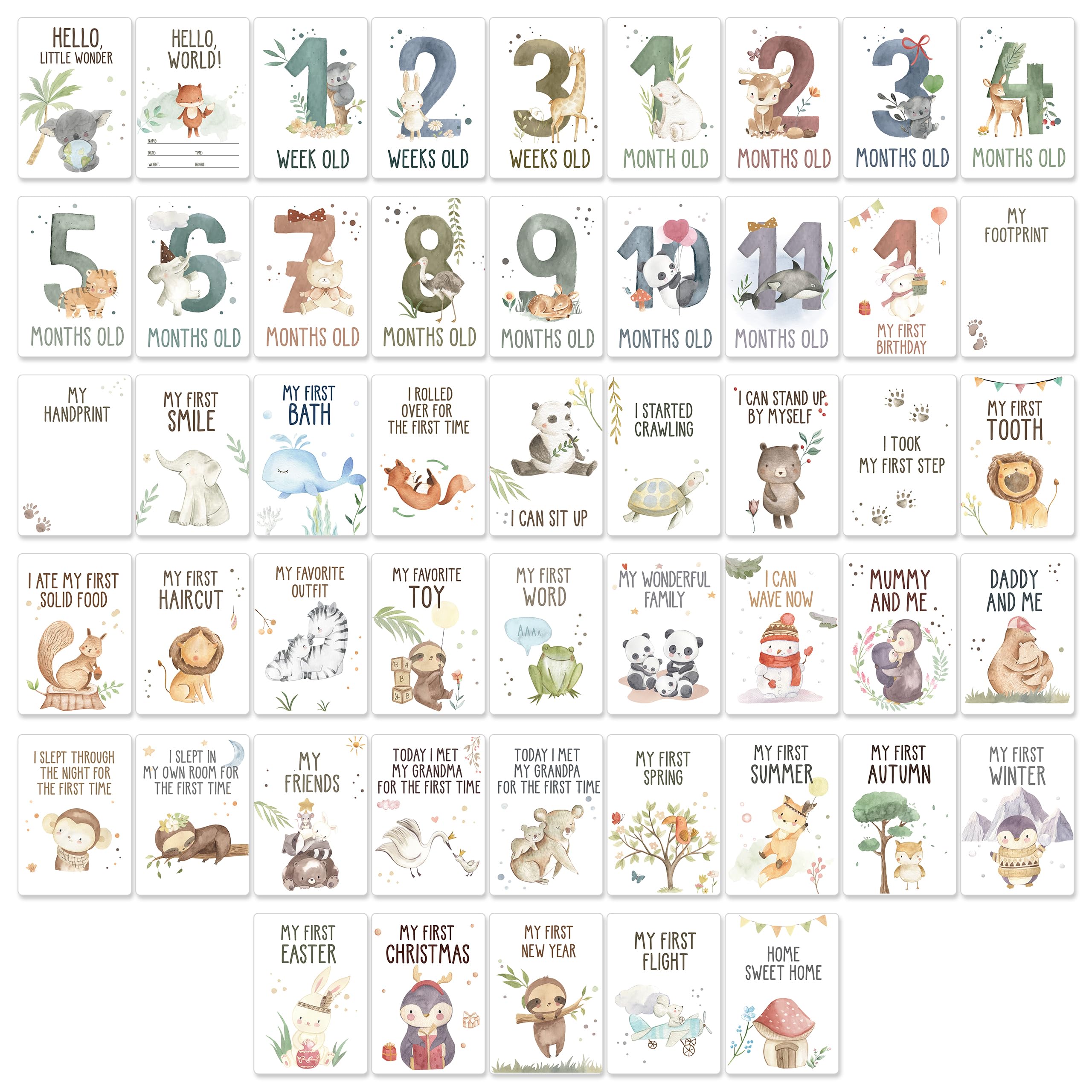 50 Baby Milestone Cards in English, Unisex Milestone Baby Cards for New Parents Baby Monthly Milestone Cards - Image 2