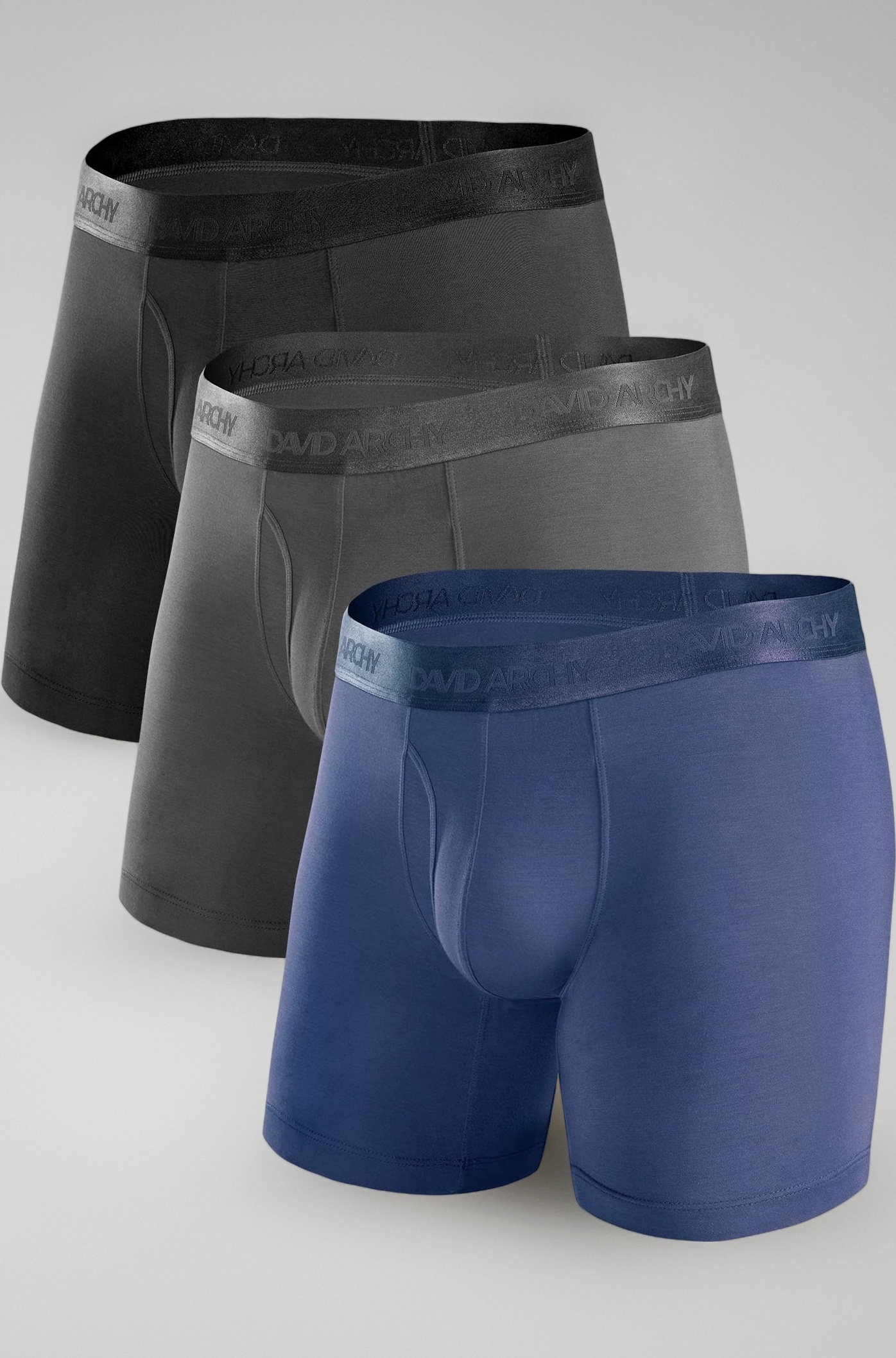 DAVID ARCHY Men's Underwear Ultra Soft Modal Support Pouch Trunks Moisture Wicking Boxer Briefs for Men Multipack, Black/Navy Blue/Dark Gray- 6.5'' With Fly, X-Large