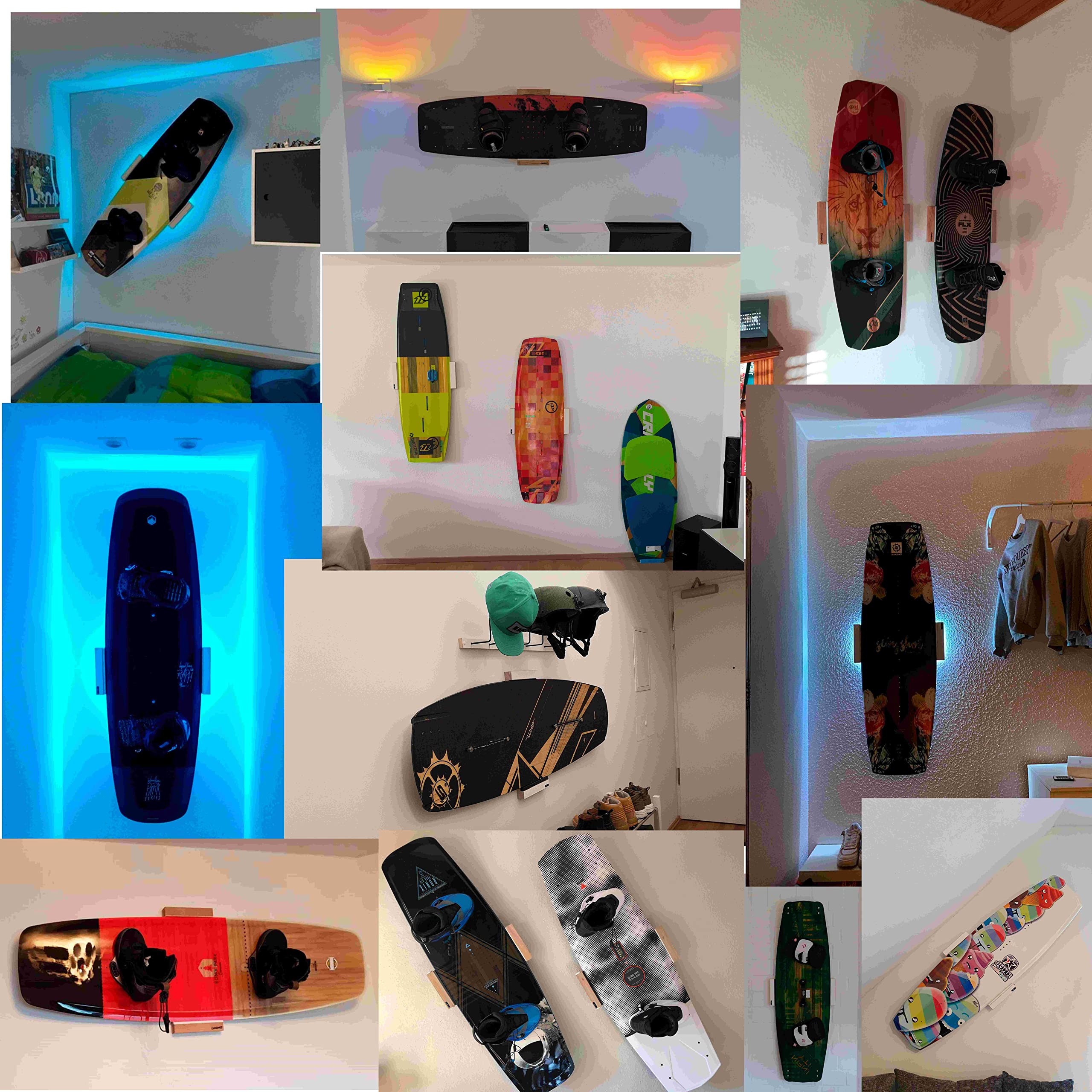 Premium Clip-Wandhalterung für Wakeboard & Kiteboard | 360° einstellbar horizontal vertikal diagonal | 275–490 mm | Holz Boardhalter | Made in Germany