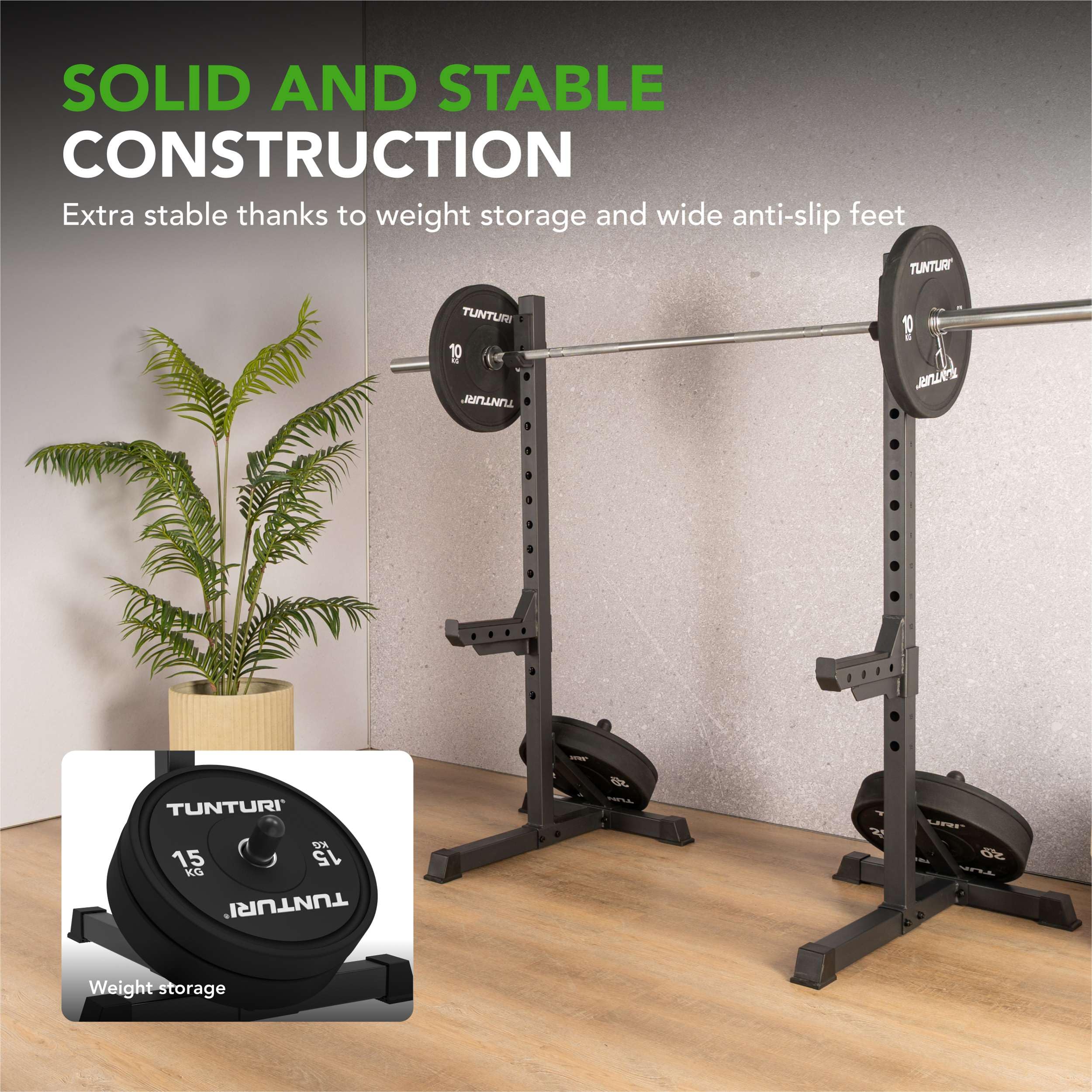 Tunturi SS60 Hantelablagen – Supporto per squat con bilanciere – Homegym con portata fino a 200 kg – Regolabile in altezza – Supporto per manubri