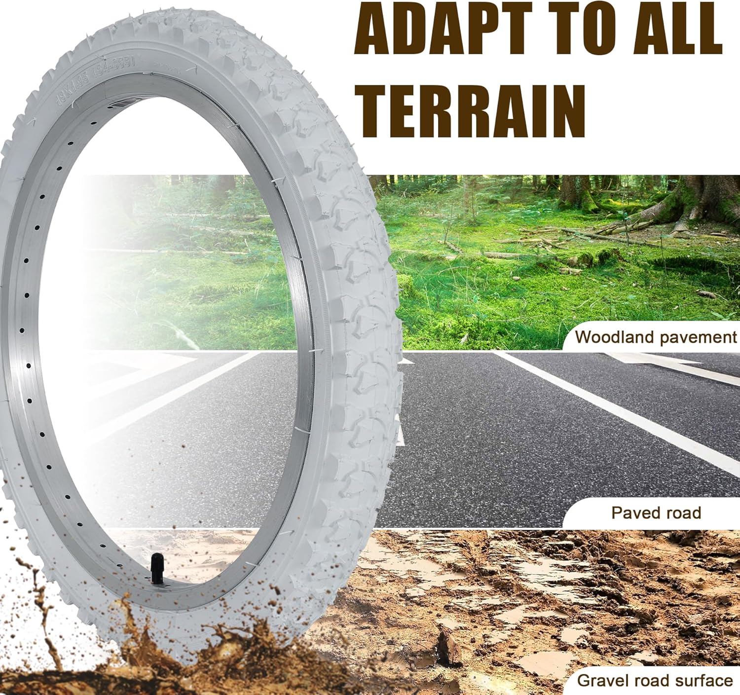 2Sets 18x1.95 Bike Tires and Tubes, Puncture Resistant Off-Road Folding Bicycle Tire Sets 50-355 Compatible with E-Bike Mountain Bike MTB Bicycle All-Terrain Directional Tread, White Color