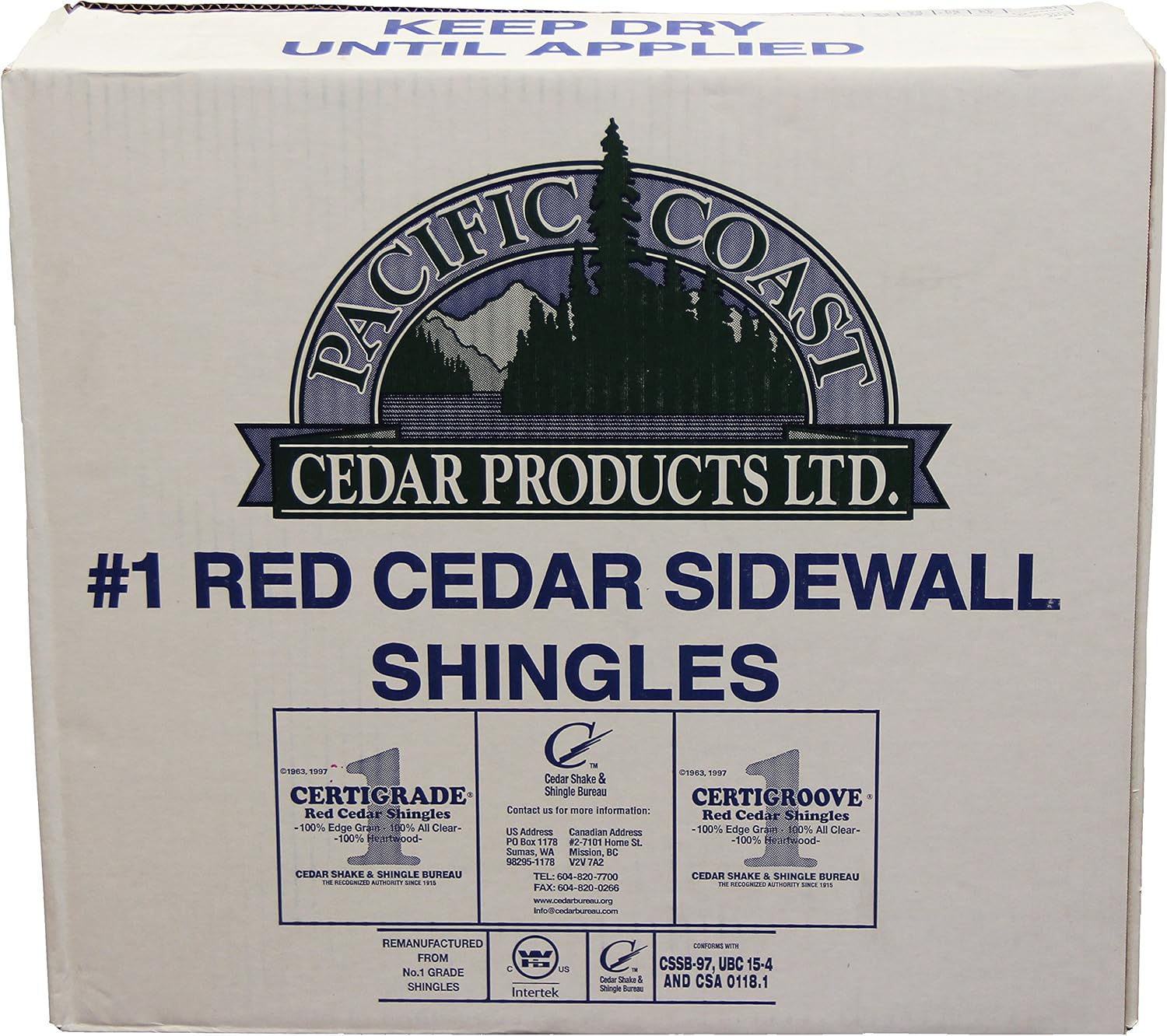 Western Red Cedar 18" Resquared & Rebutted Natural Sanded Sidewall Shingles 1/2 Square cartons