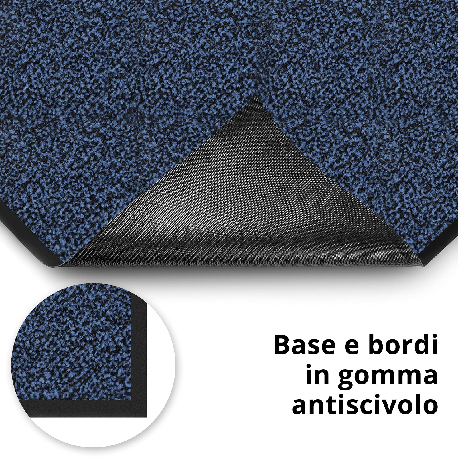 casa pura Zerbino Ingresso Esterno e Interno - Tappeto Entrata Antistatico (Certificato Eph) e Antiscivolo in 4 tonalità Melange e Varie Misure - Blu - 135x200cm