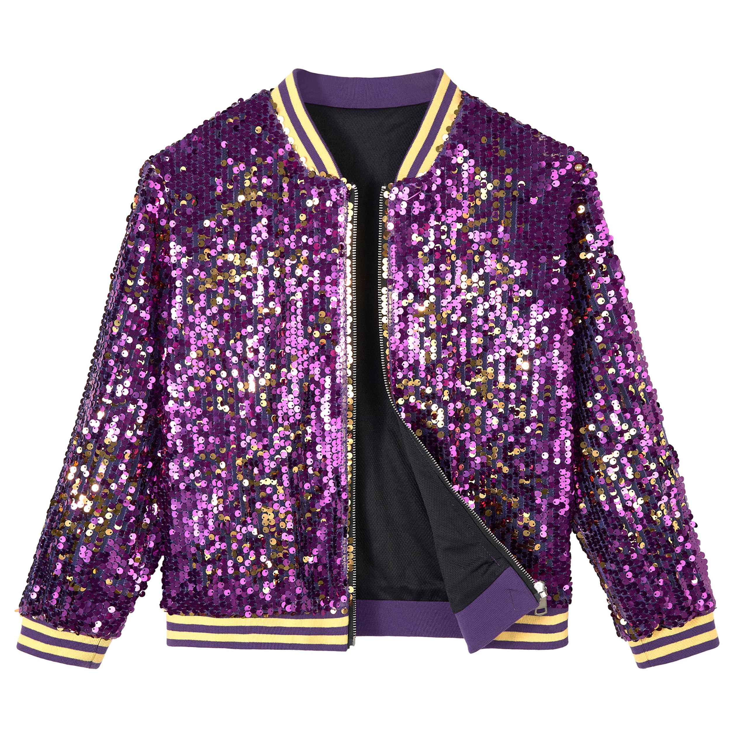 LOLANTA Ragazze Bomber di Paillettes con Tasche, Cerniera, Manica Lunga, Giacche da Baseball Scintillanti per Bambino 4-13 anni