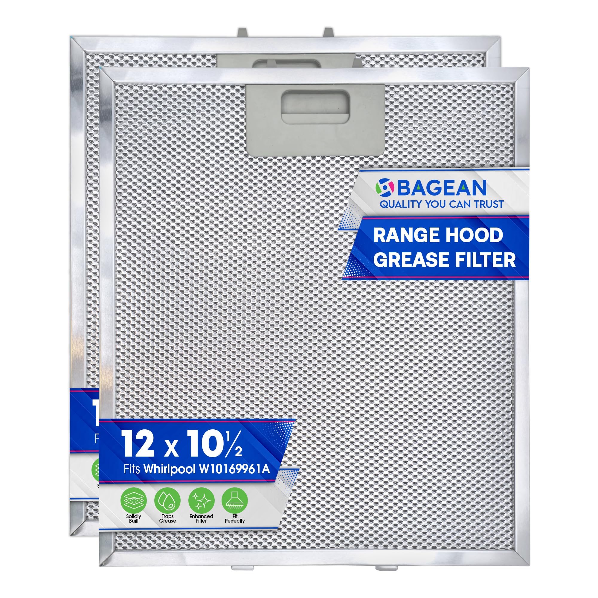 Range Hood Filter Replacement 12" x 10.5" for W10169961A Whirlpool Vent Hood Filter - Aluminum Mesh Stove Vent Filter - Blocks and Filters Kitchen Air Grease in Oven Overhead Exhaust Fan (2)