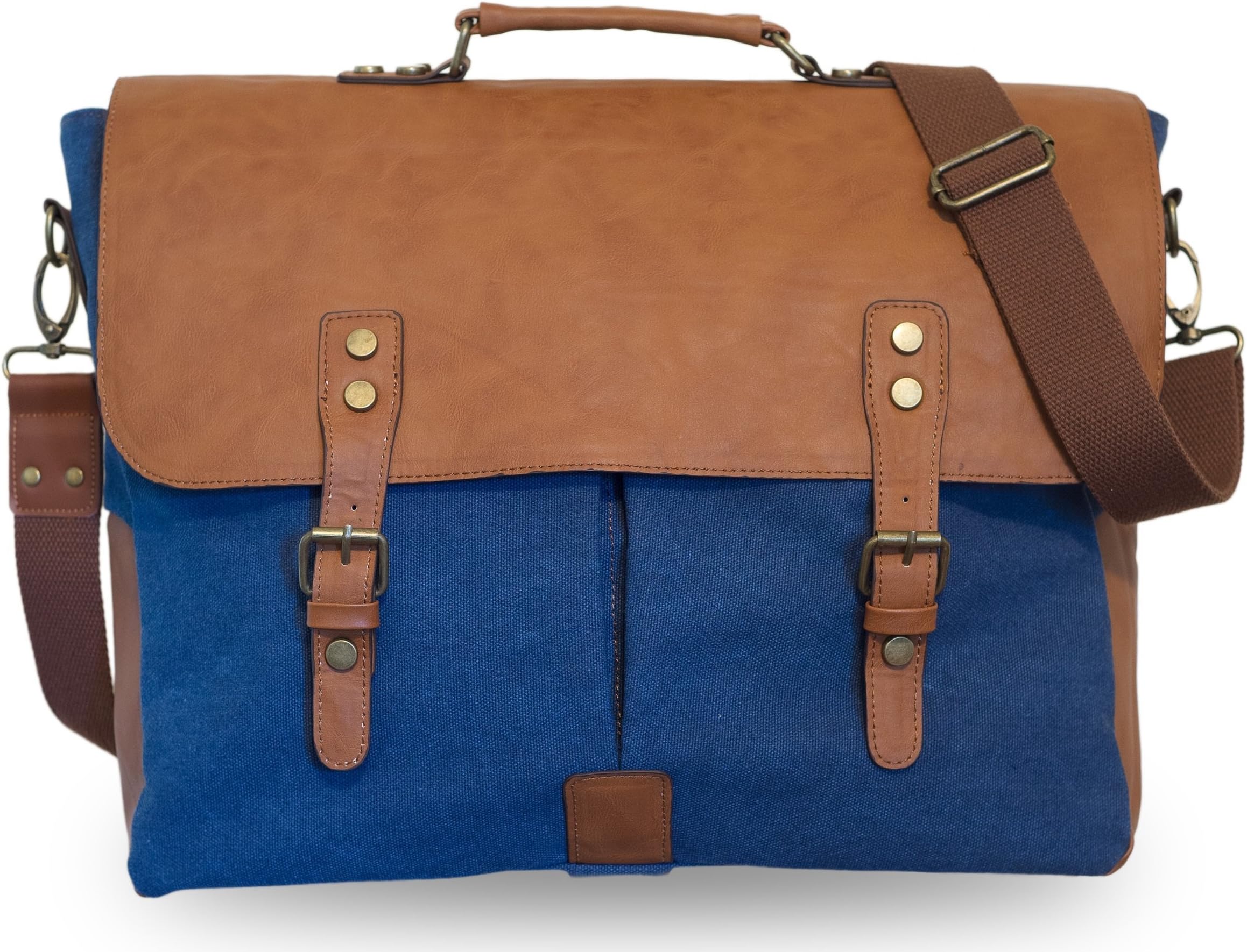 Vintage Canvas Vegan Leather Travel Shoulder Messenger Bag for 13 Inch or 15 Inch Laptop