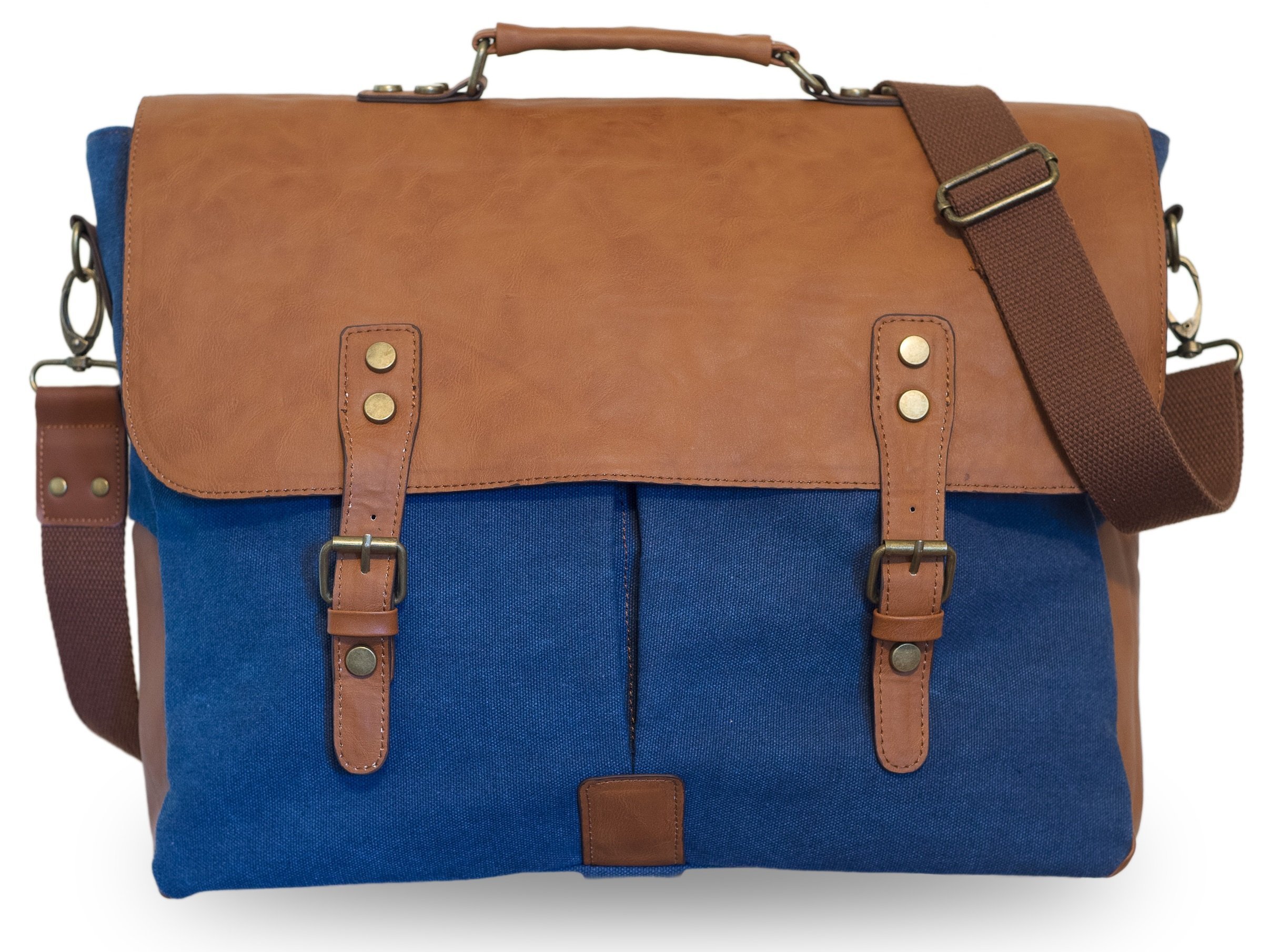 Vintage Canvas Vegan Leather Travel Shoulder Messenger Bag for 13 Inch or 15 Inch Laptop