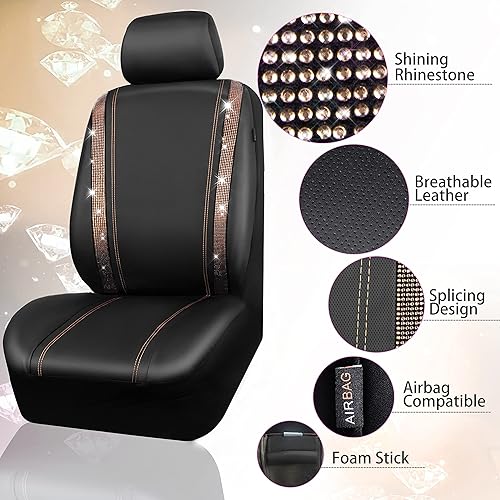Miniatura 110 de CAR PASS Funda de asiento trasero de cuero y diamantes de imitación brillantes, impermeable, diseño de diamante brillante, ajuste universal, tiras