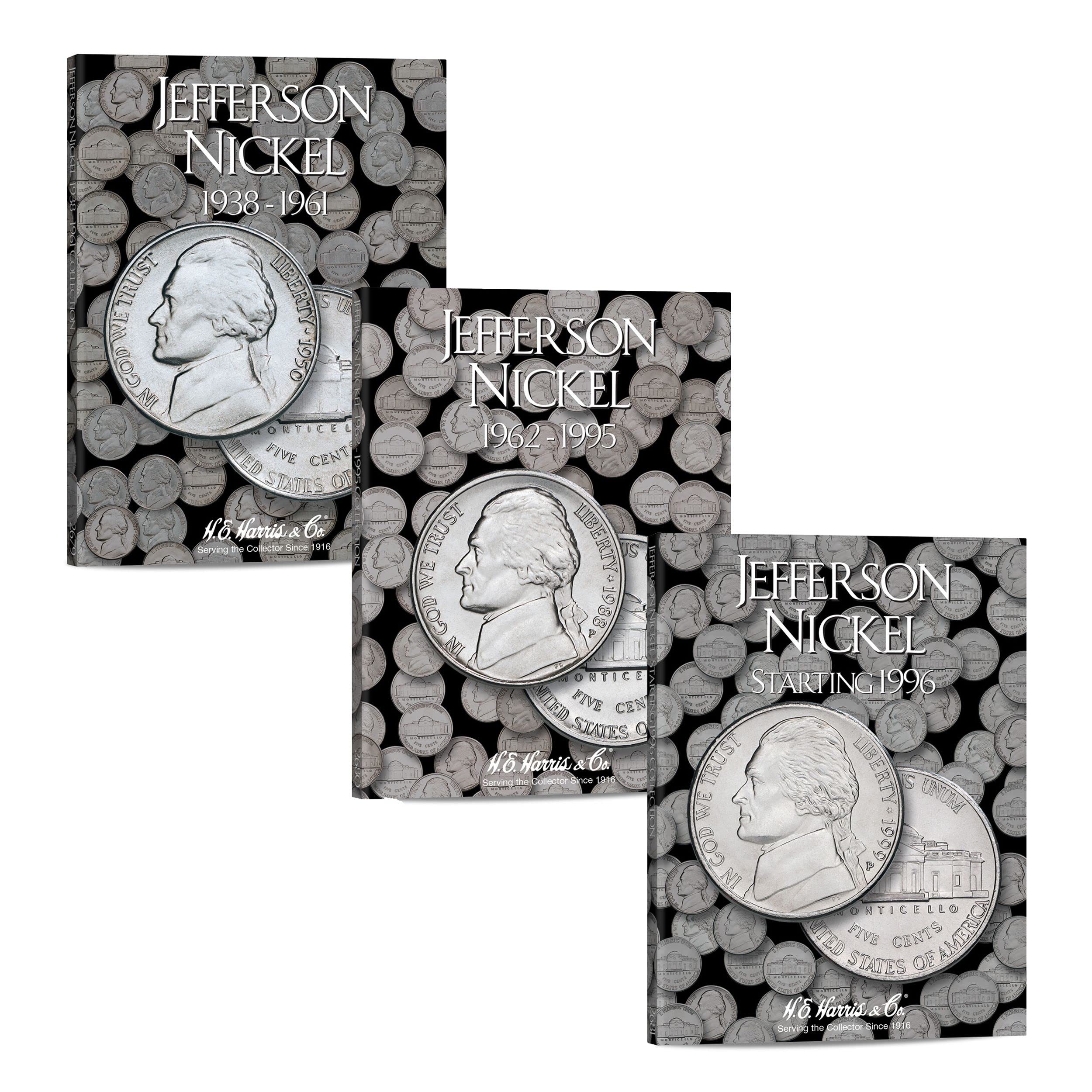 H.E. Harris & Co U.S. Jefferson Nickel Coin Folder Three Volume Set 1938 – 2023#’s 2679, 2680, 2681