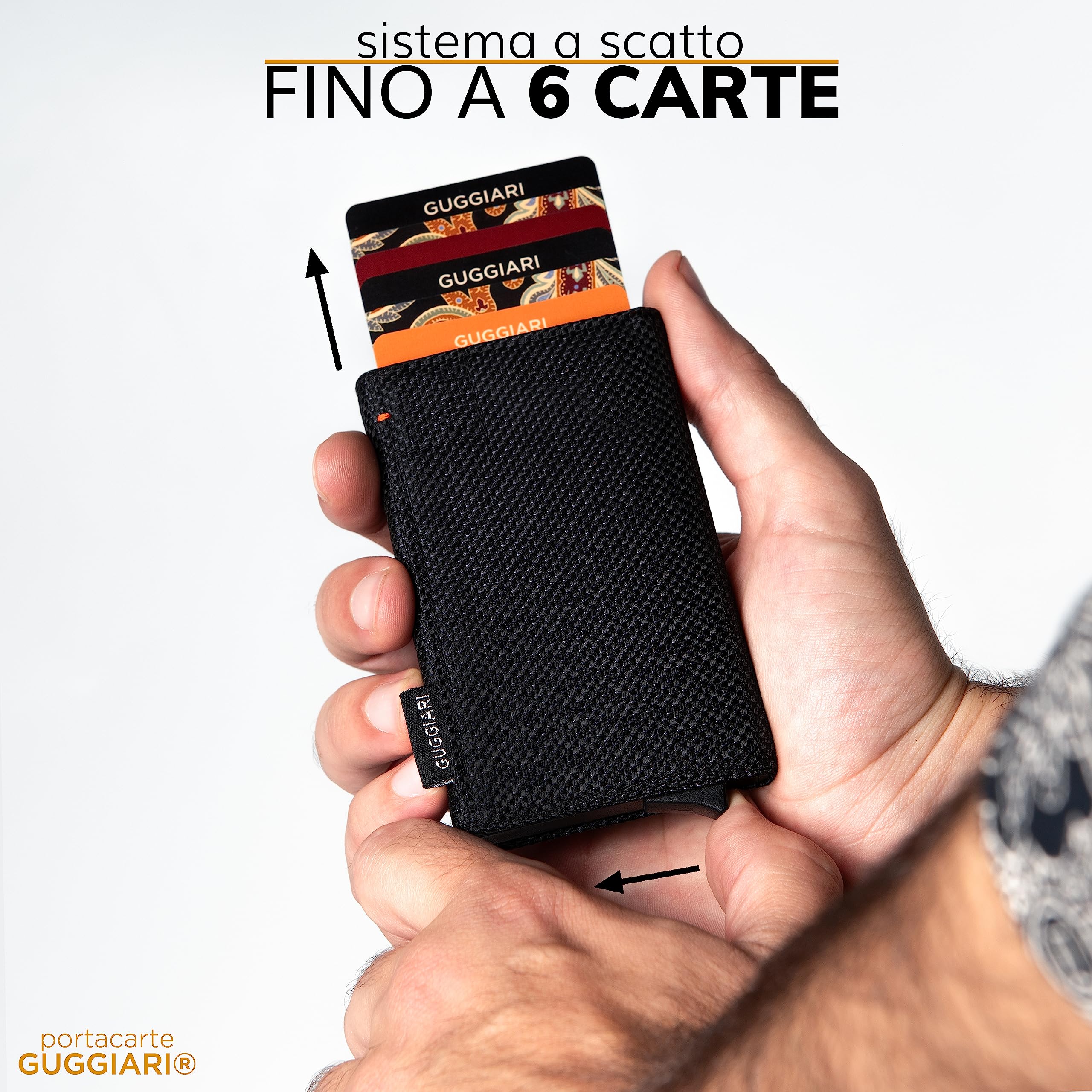GUGGIARI® Porta Carte Credito Uomo - Portacarte RFID in Alluminio con Porta Monete e Tasca di Cortesia con Chiusura Magnetica - Portafoglio Uomo Slim - Black Carbon