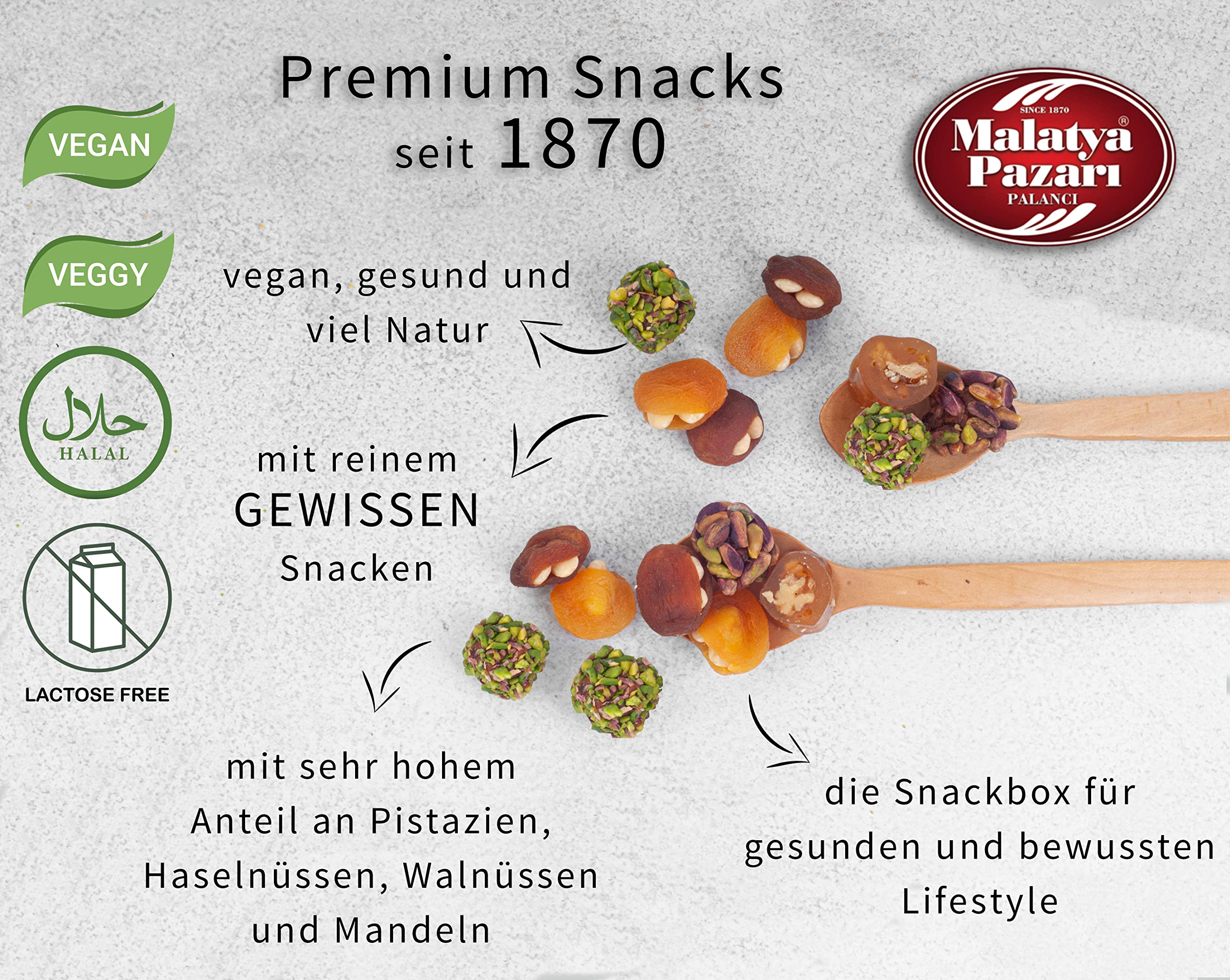 Palanci | Bombones Rayiha | Snacks saludables 200 gr | Mezcla de caramelos veganos | bajo en azúcar | albaricoques secos, pistachos, almendras, nueces en almíbar de uva | Frutos Secos | set de regalo