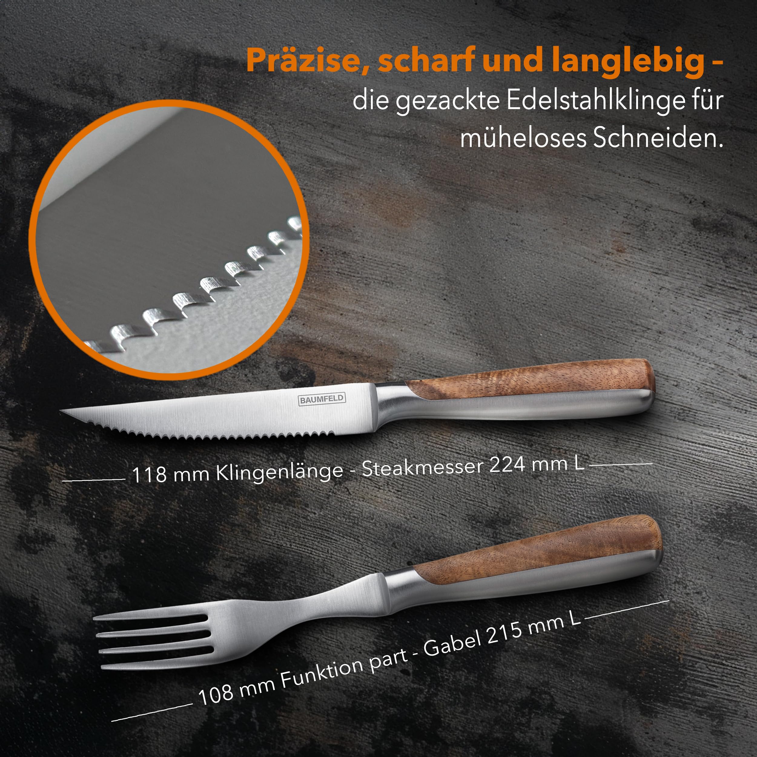 Pizza- und Steakbesteck (Akazienholz, 12 teilig)