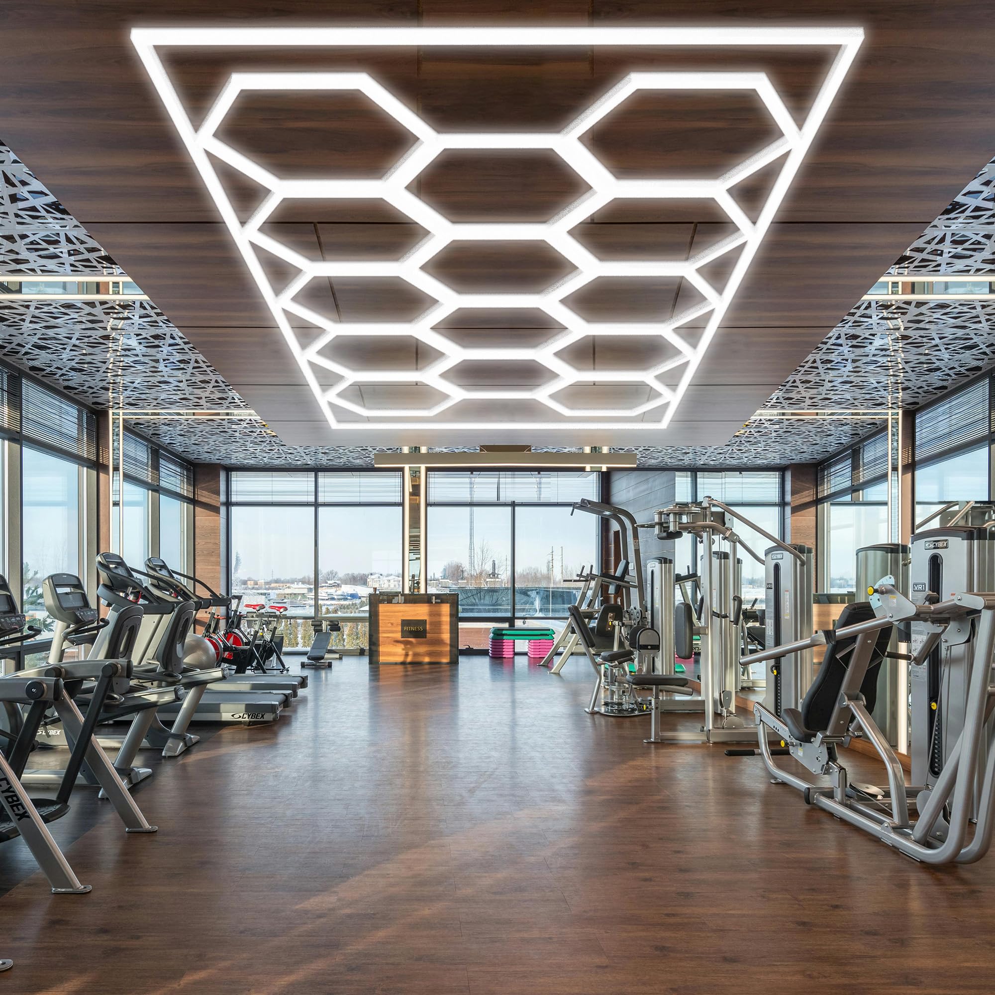 Barberpub Hexagon LED Garage Light, 68970LM 6500K Hexagon LED Beleuchtung für Werkstatt, Friseursalon, 14 Grid, dimmbar (Aluminium)