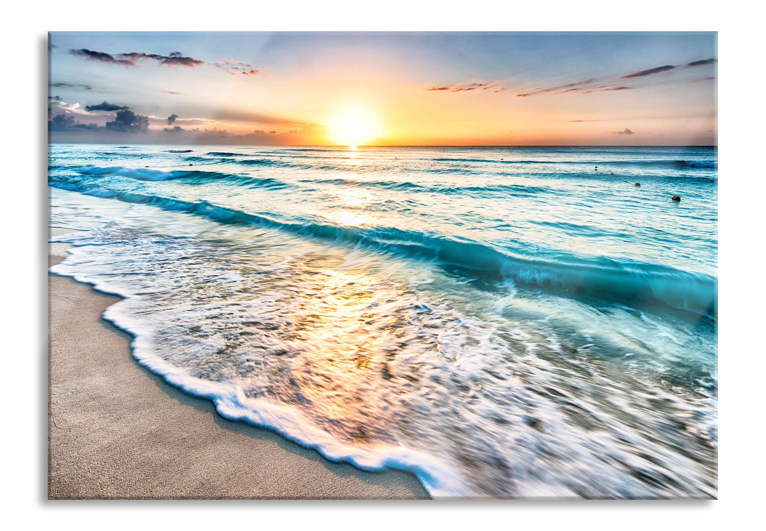 Pixxprint Glasbild, Wandbild aus Echtglas, Meer bei Sonnenuntergang, 80x60 cm, inkl. Aufhängung und Abstandshalter